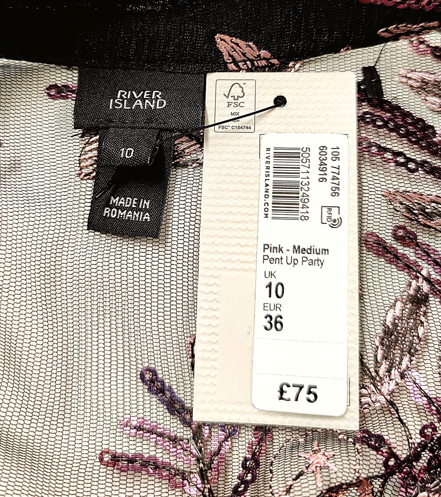 River Island Wrap Party Dress- Pink and Black