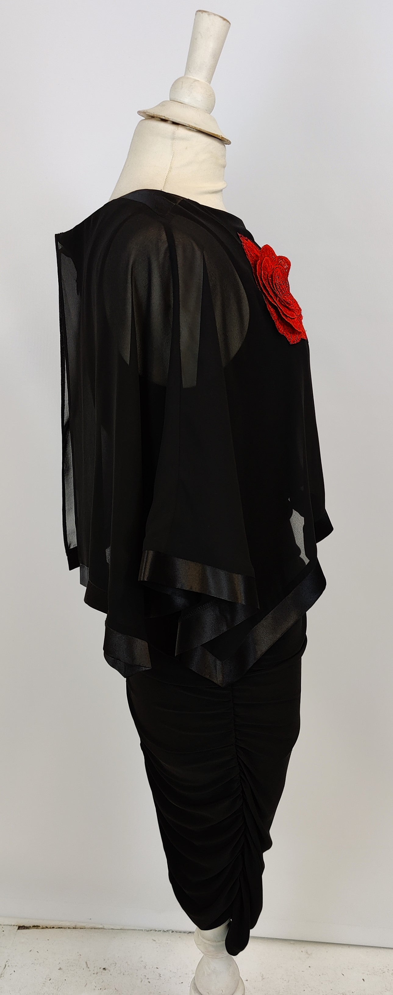 Lyman Dress with Attached Chiffon Cape - Black