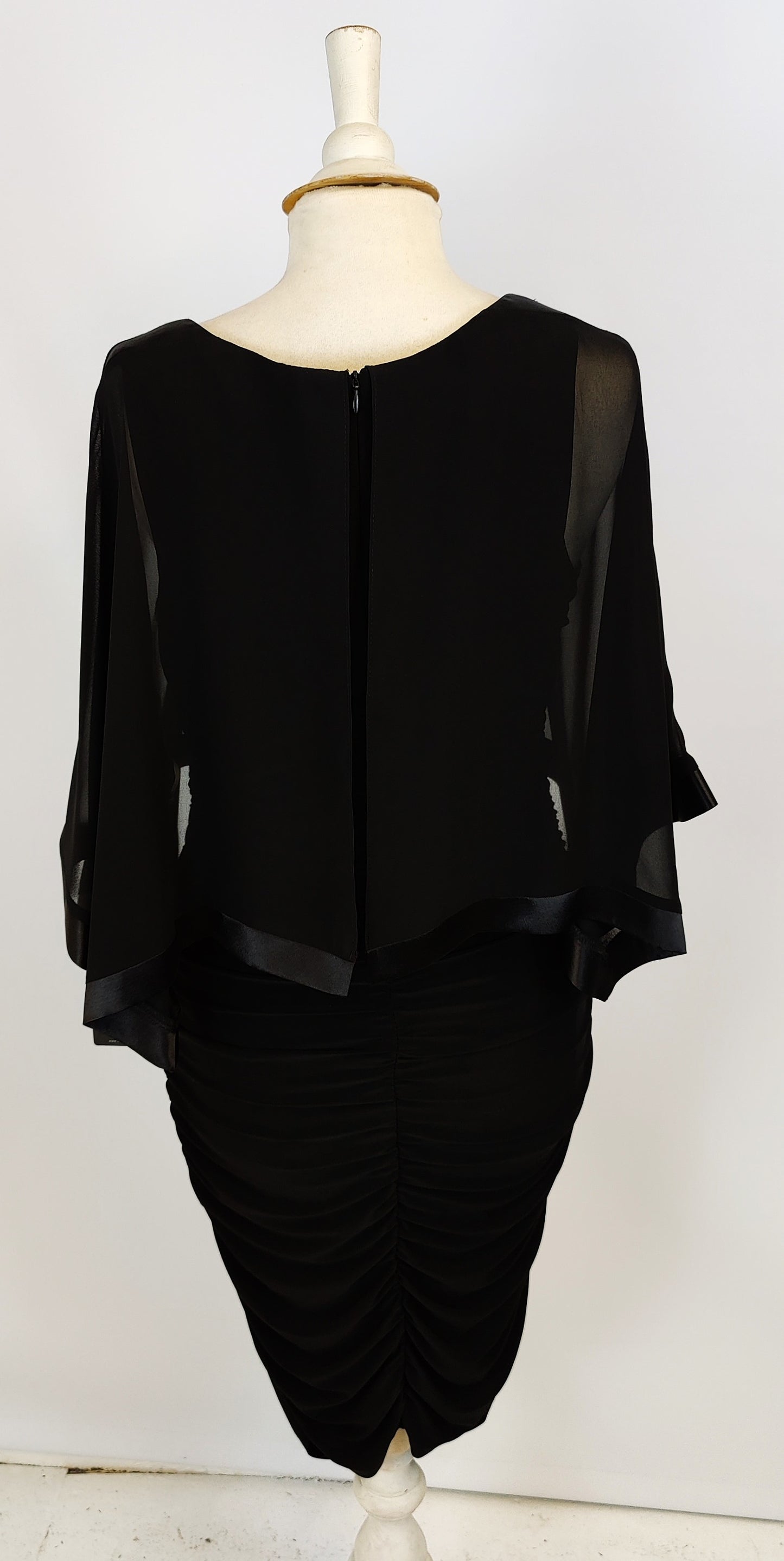 Lyman Dress with Attached Chiffon Cape - Black