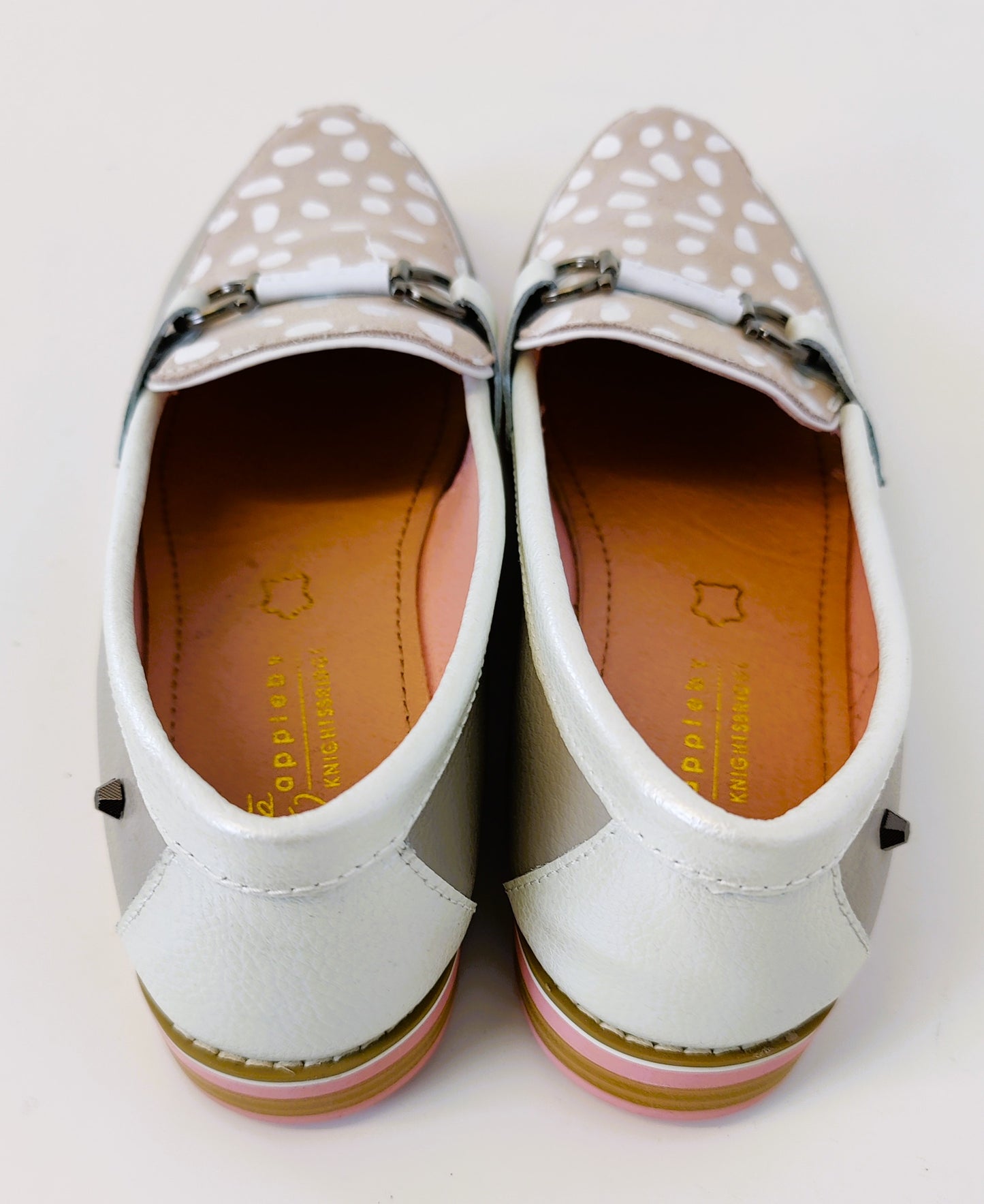 Kate Appleby Leather Loafers- Beige and Grey