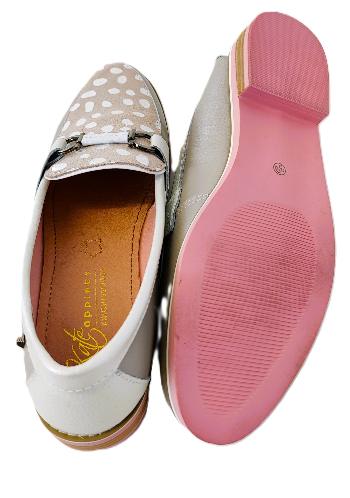 Kate Appleby Leather Loafers- Beige and Grey