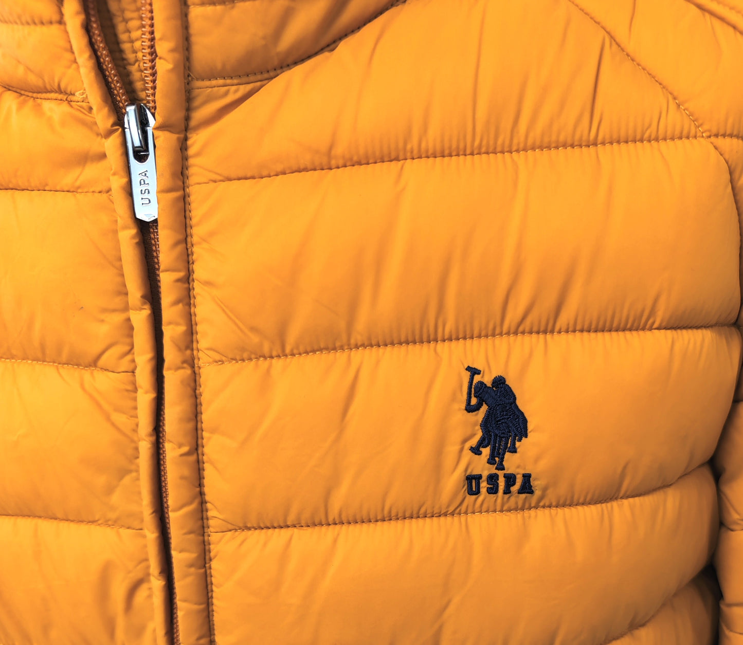 US Polo Assn. Mens Lightweight Bound Quilted Jacket-Mustard/Orange