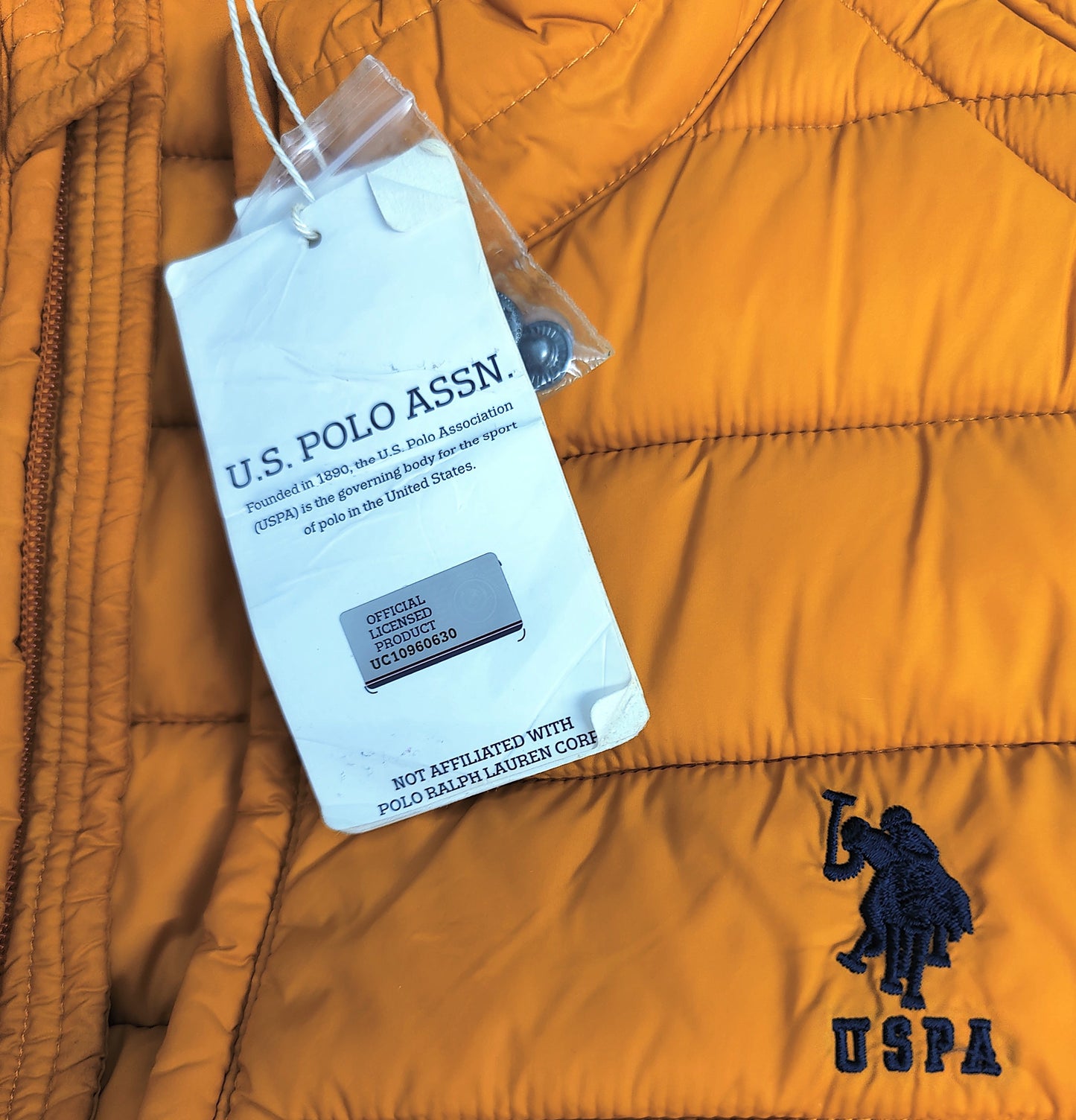 US Polo Assn. Mens Lightweight Bound Quilted Jacket-Mustard/Orange