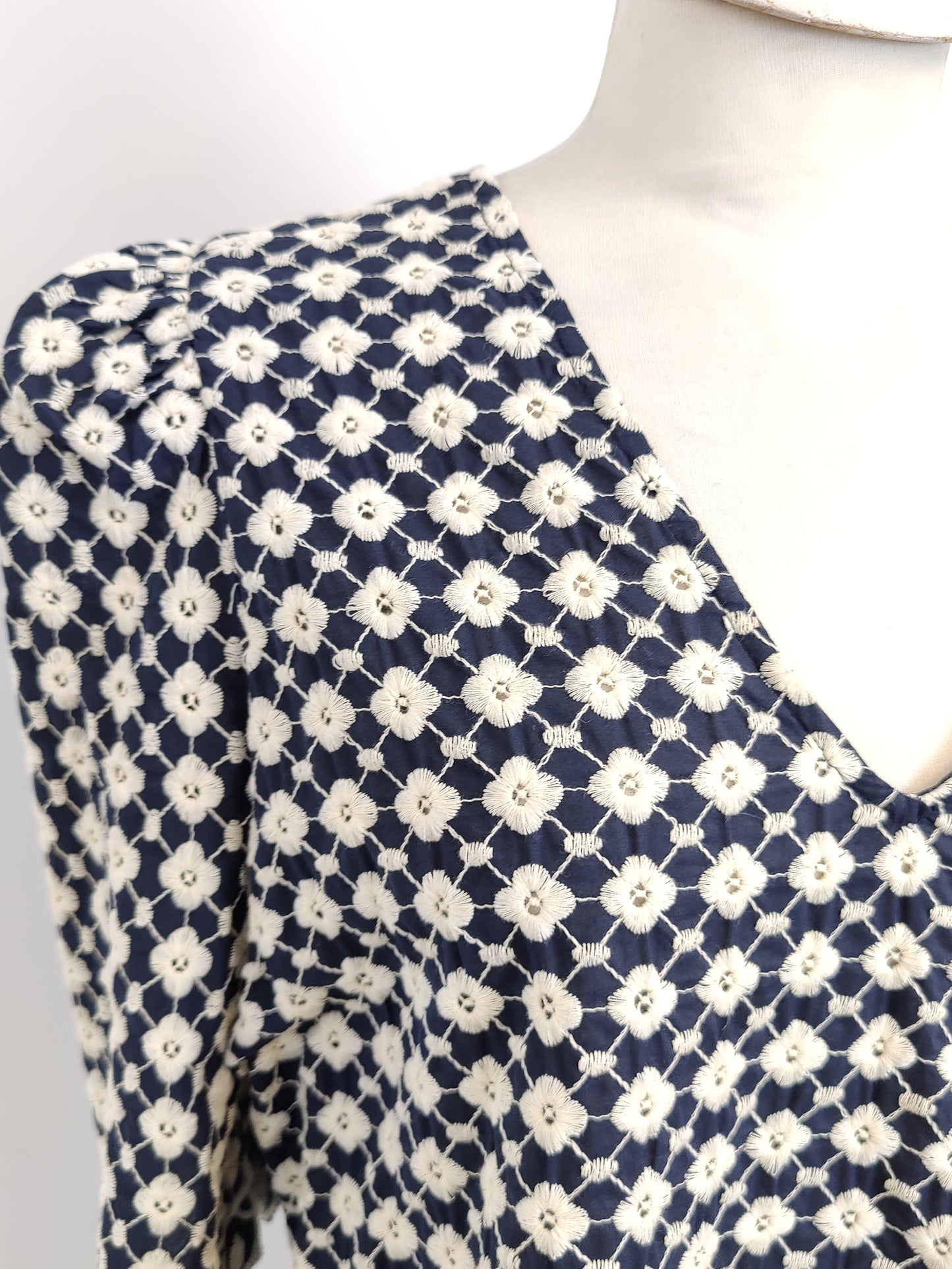 Lovie & Co Navy and White Embroidered Top