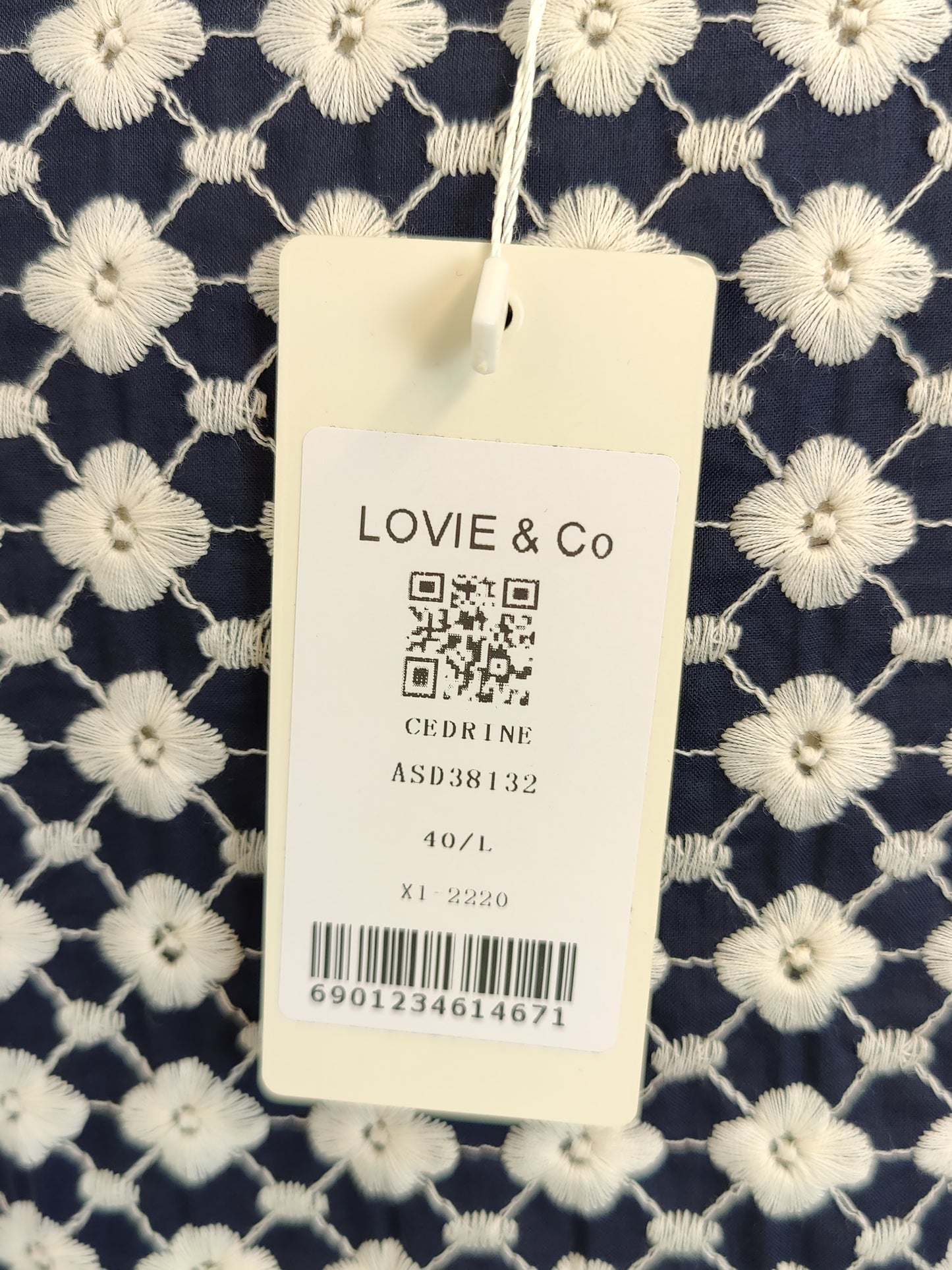 Lovie & Co Navy and White Embroidered Top