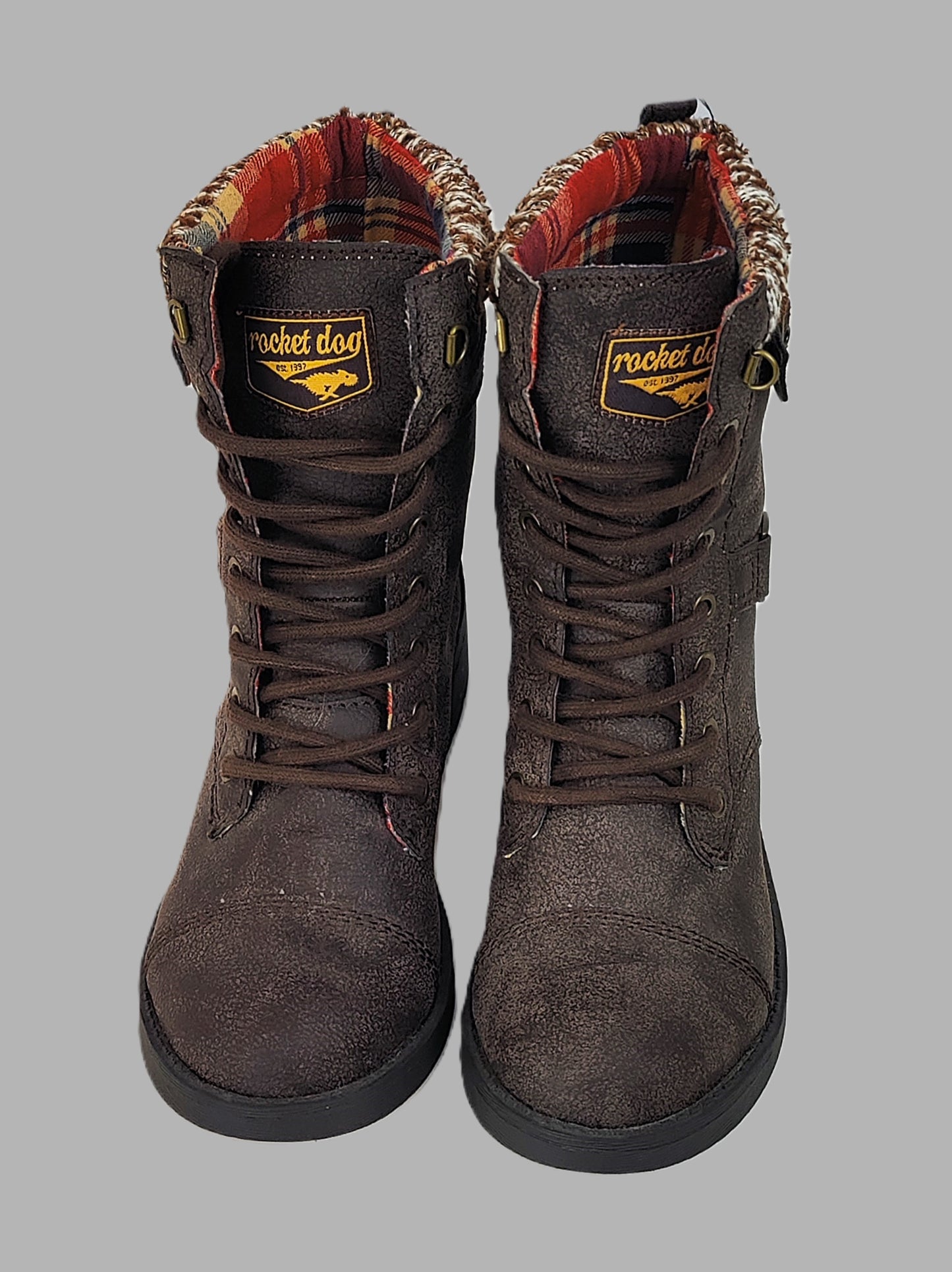 Rocket Dog "Thunder" Women's Casual Faux Leather Lace-up Boots- Dark Brown