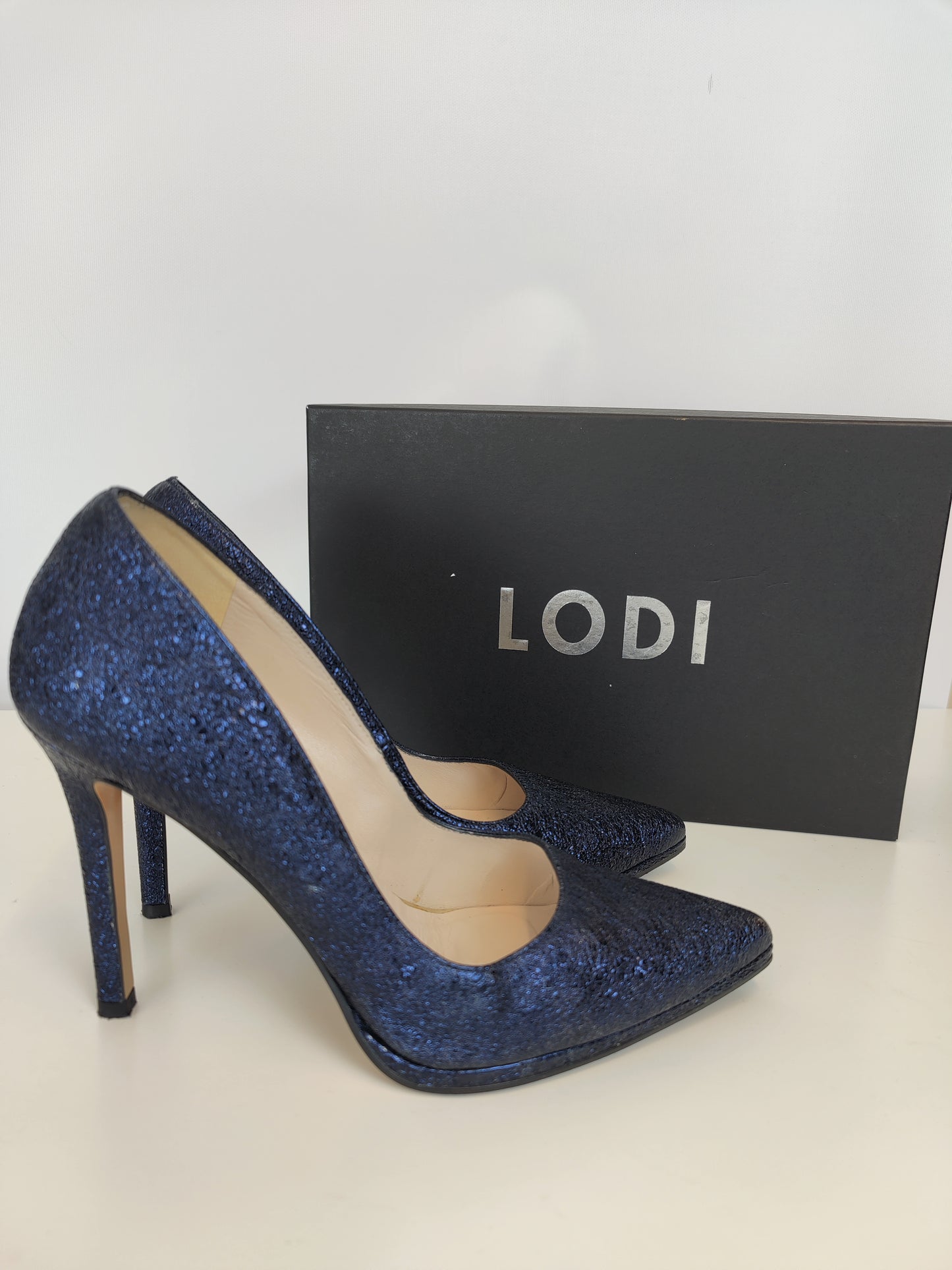 Lodi Leather Navy Metallic Heels