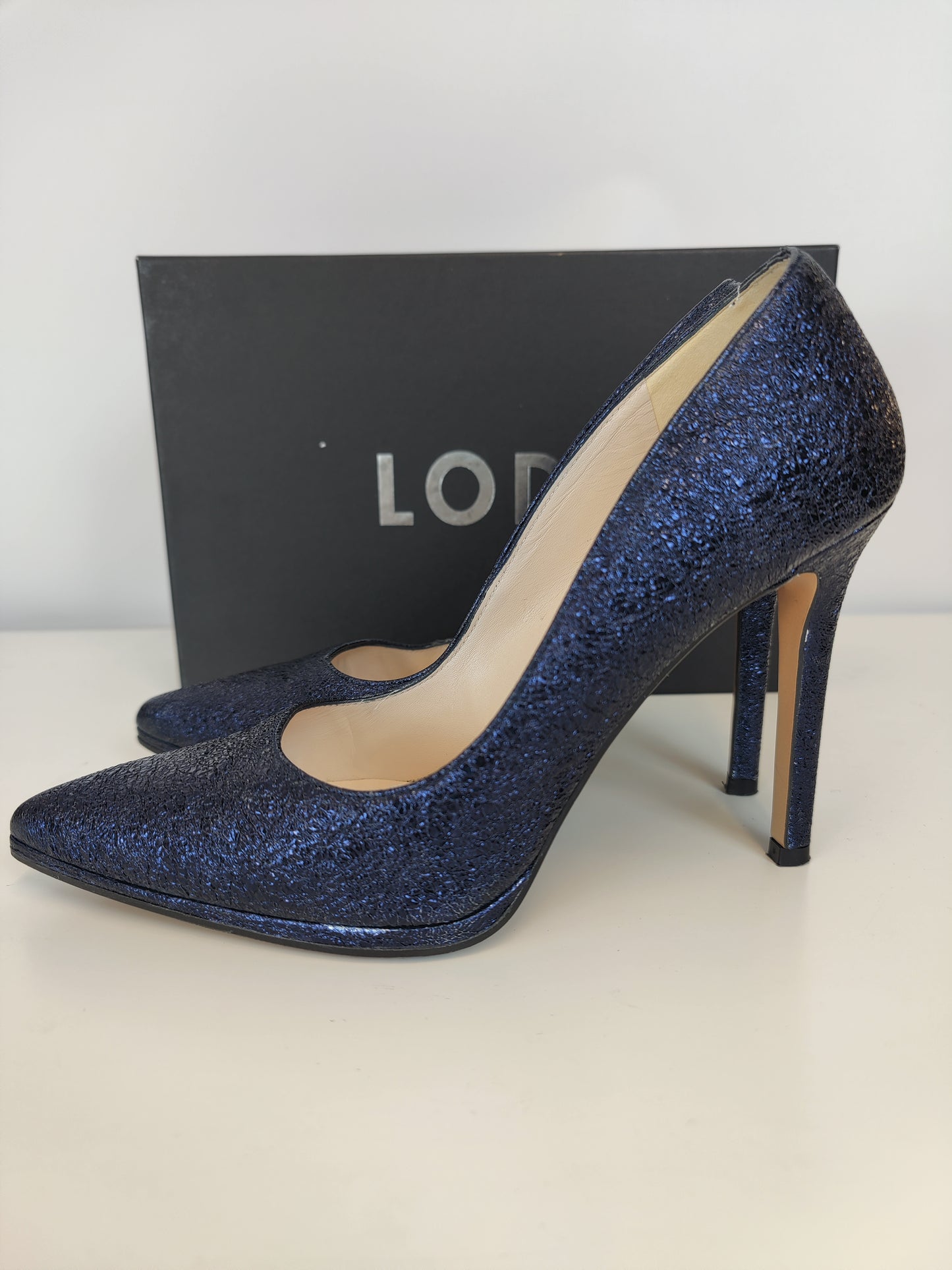 Lodi Leather Navy Metallic Heels
