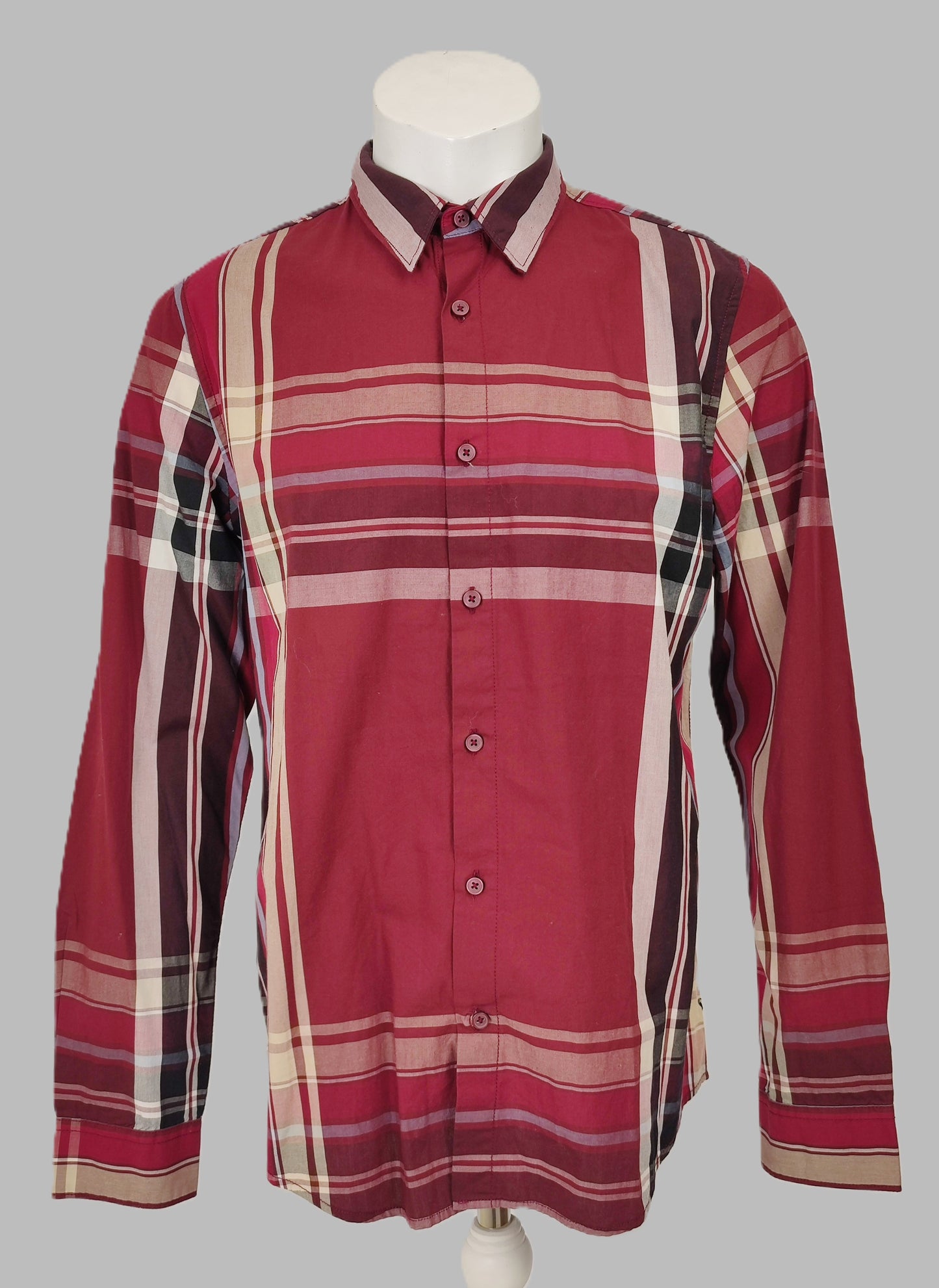 Guess Lincoln Plaid Shirt- Light Burgundy, White