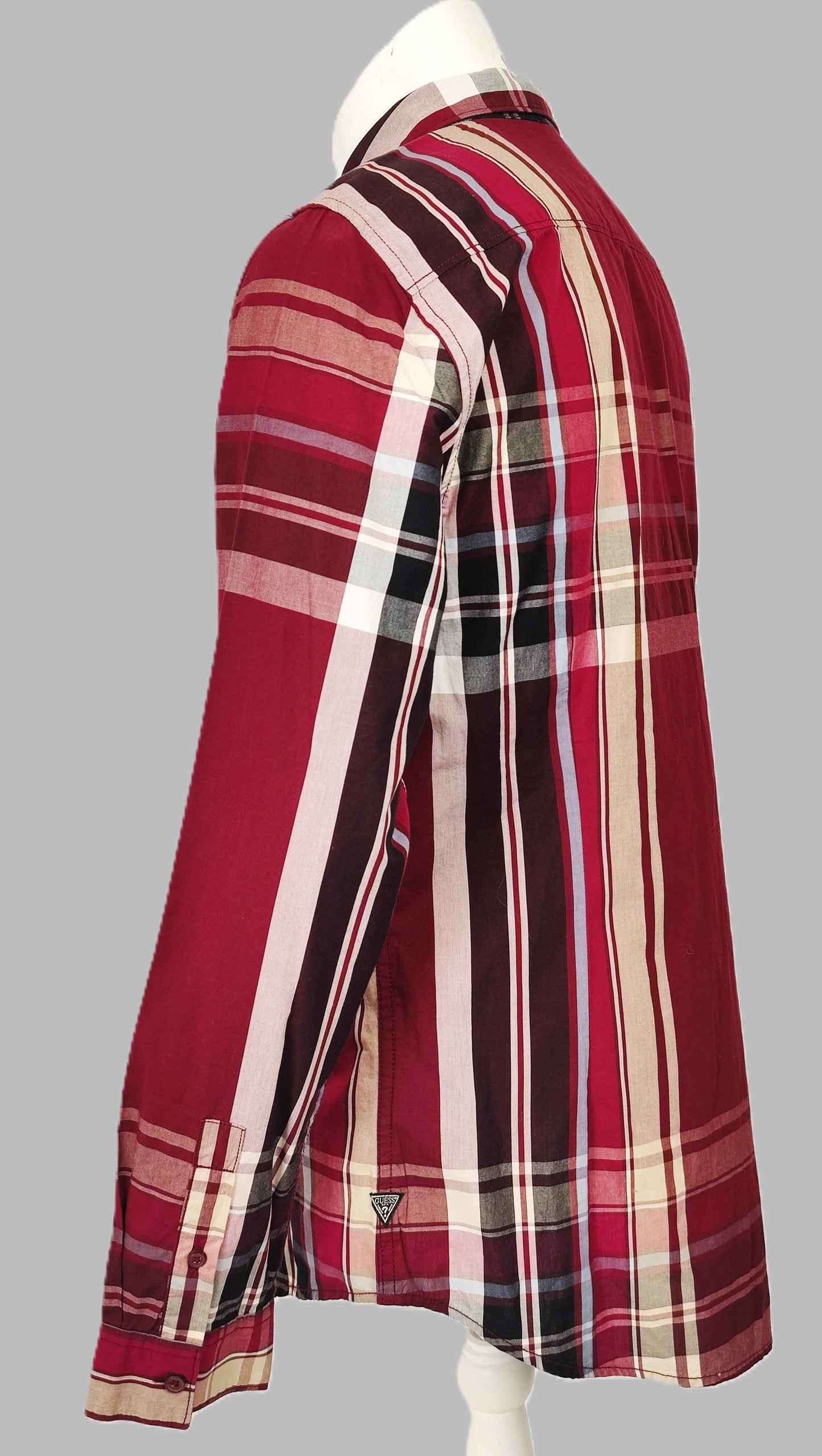 Guess Lincoln Plaid Shirt- Light Burgundy, White