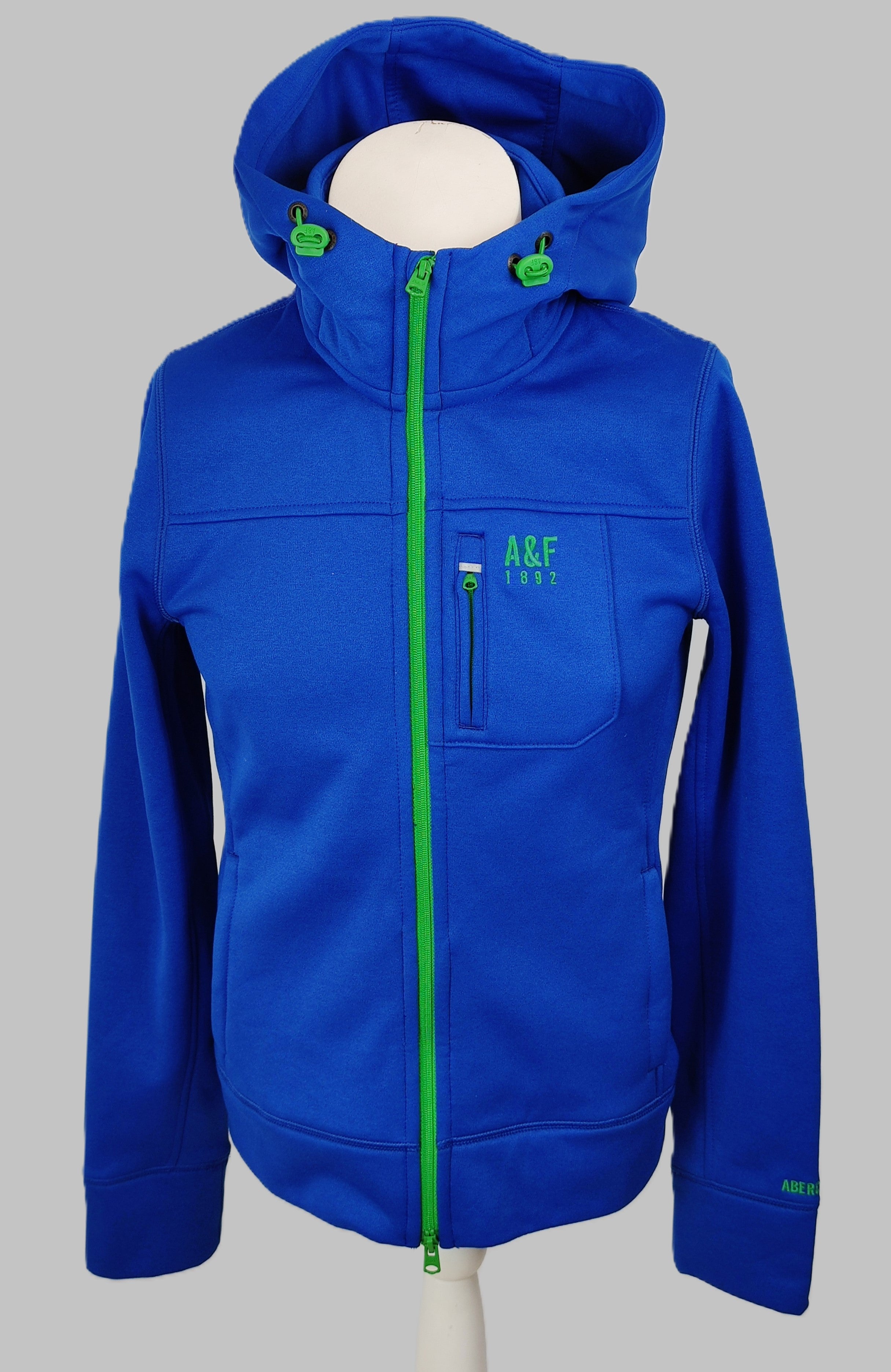 Abercrombie and Fitch Fleece Lined Zip Up Hoodie Blue with NeonGreen