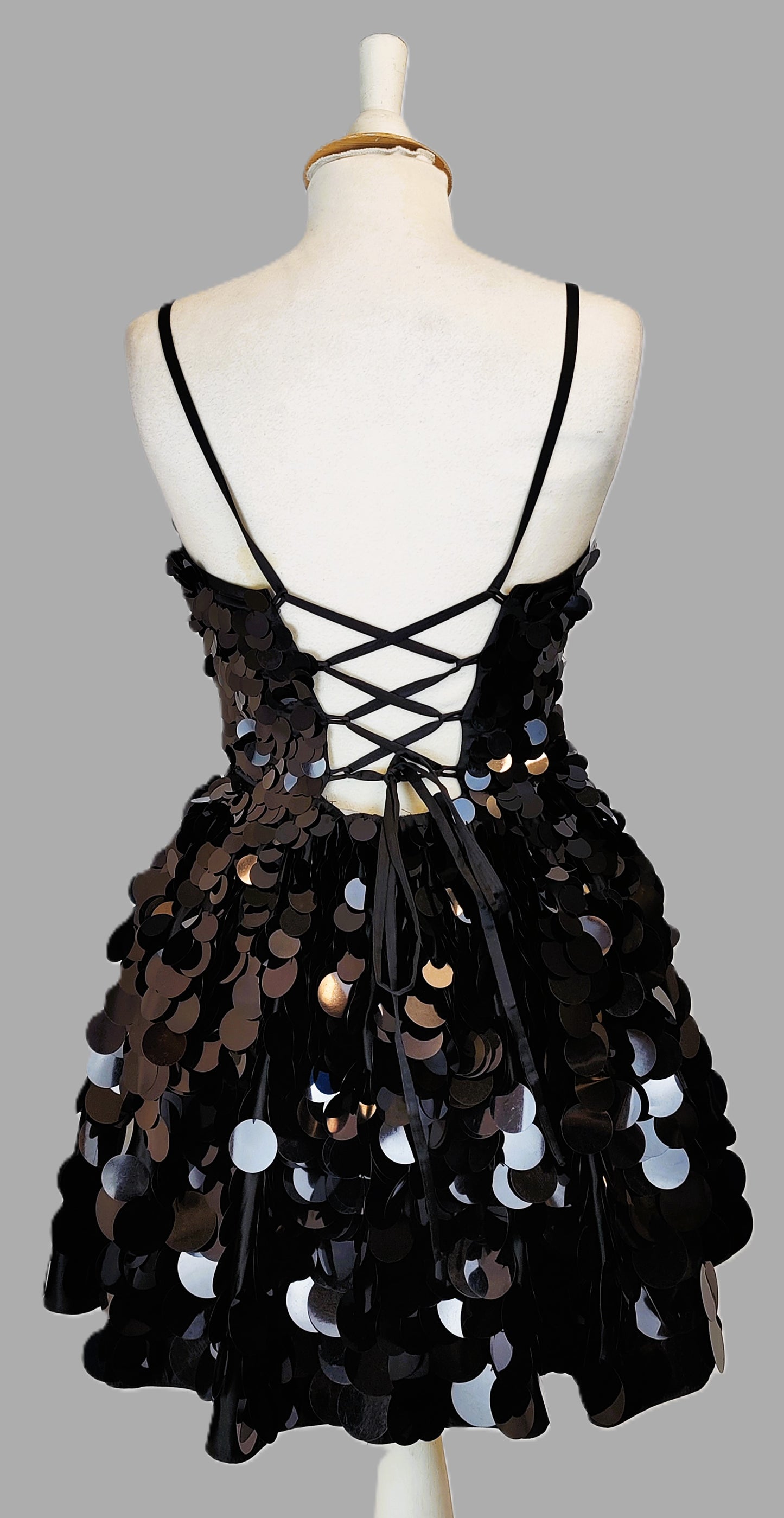 ASOS DESIGN Embellished Mini Corset Prom with Oversized Disc Sequin-Black