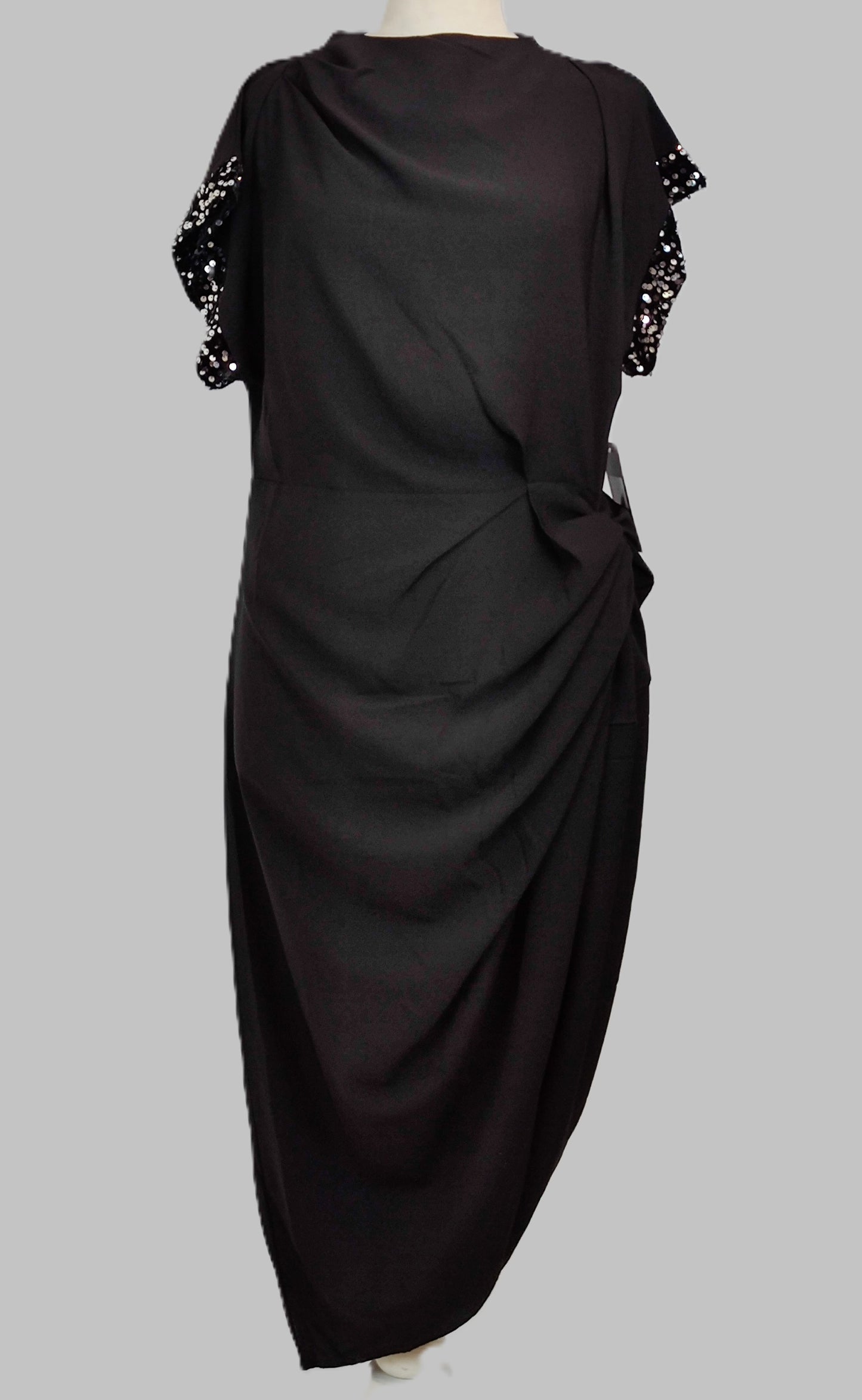 Marc Angelo High Neck Dress with Sequin Sleeves - Black