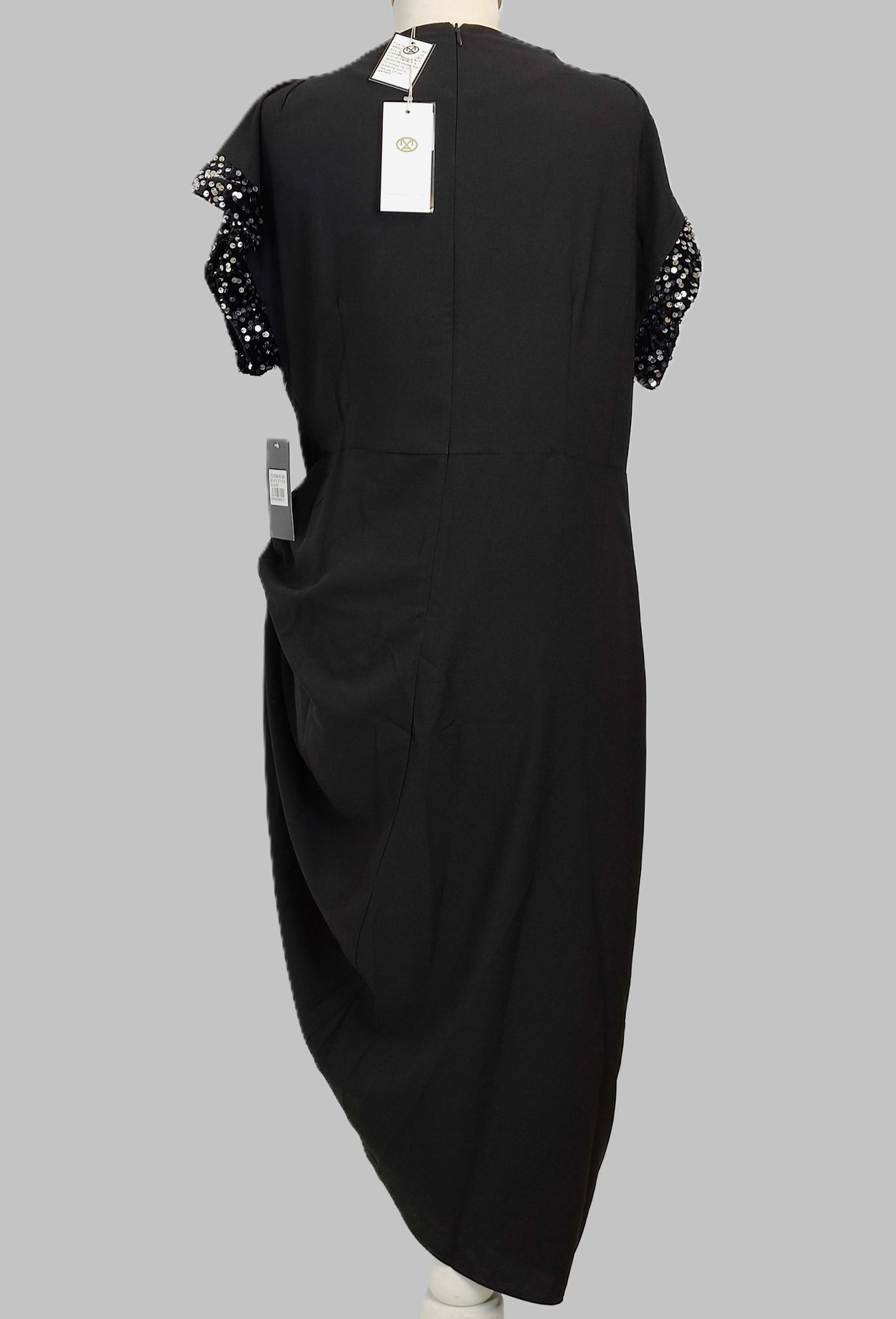 Marc Angelo High Neck Dress with Sequin Sleeves - Black