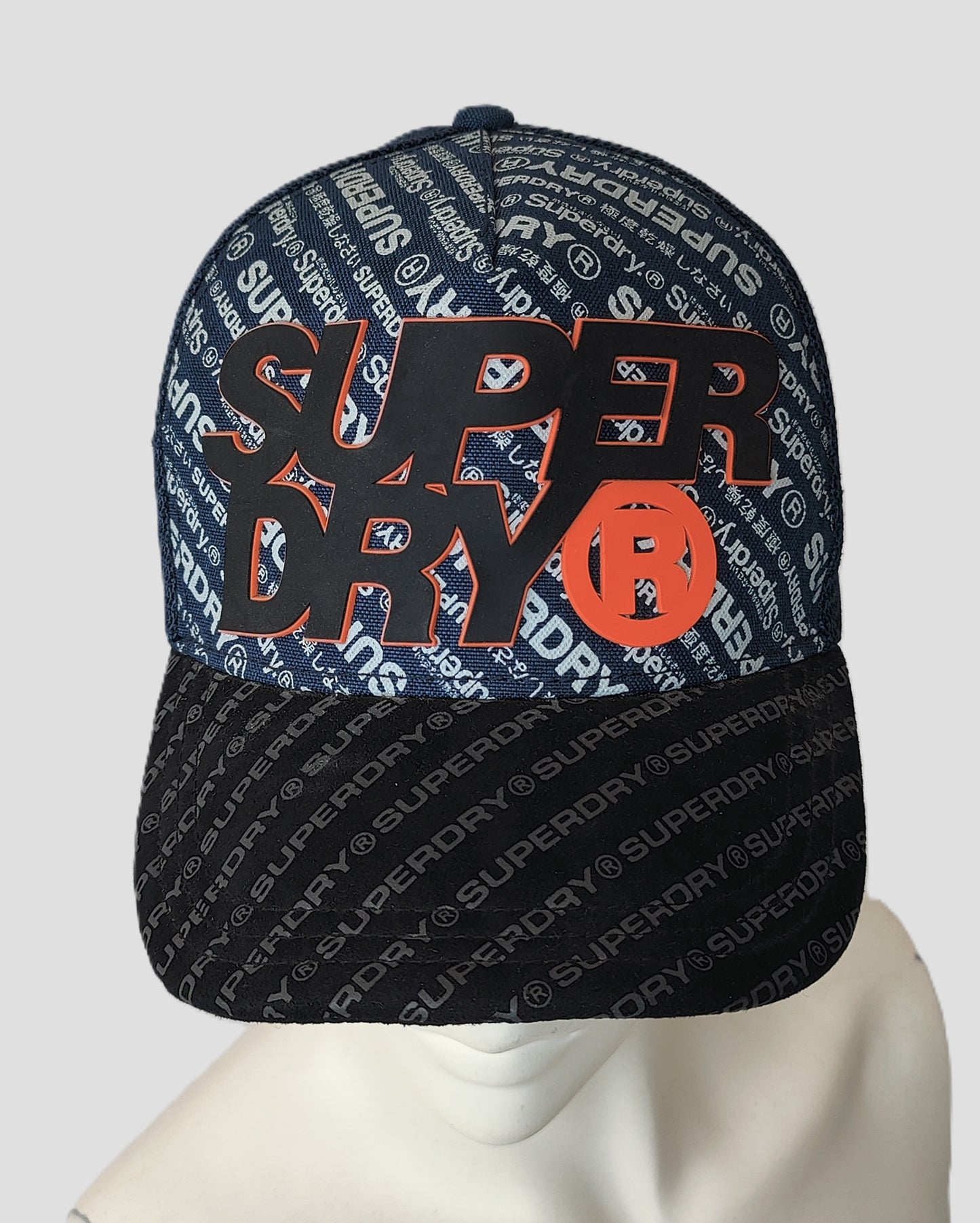 SuperDry® Trucker Style Adjustable Cap- Navy with Black+Orange Detail