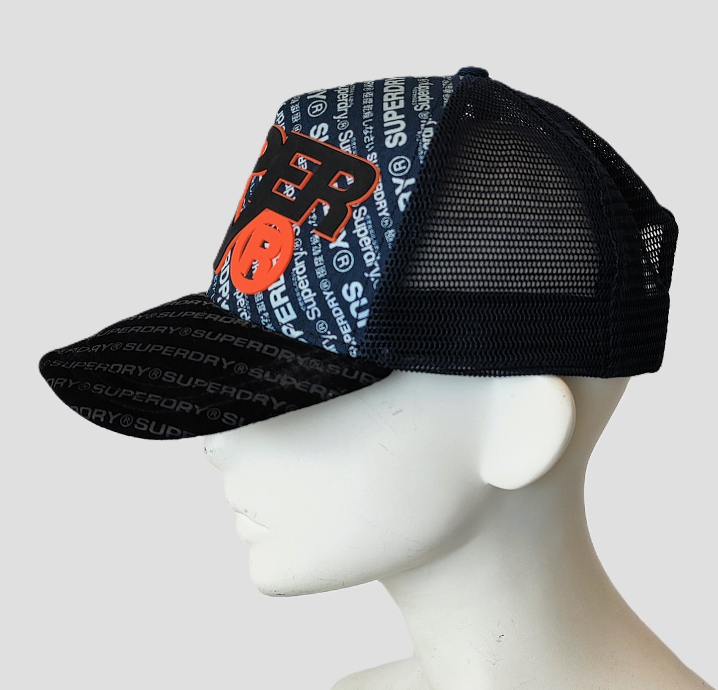 SuperDry® Trucker Style Adjustable Cap- Navy with Black+Orange Detail
