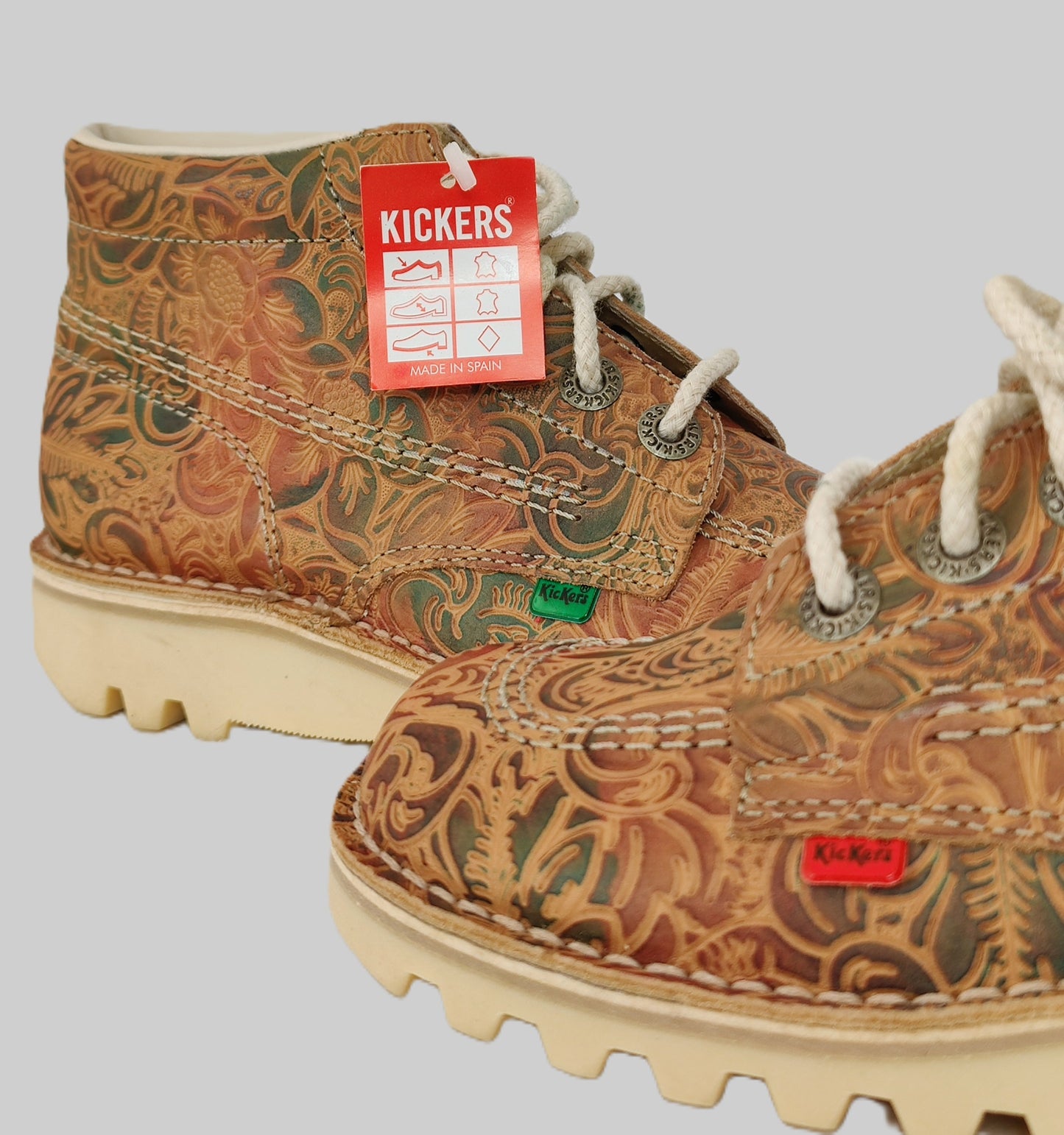 Kickers® Vintage Engraved Leather Boots - Multicoloured