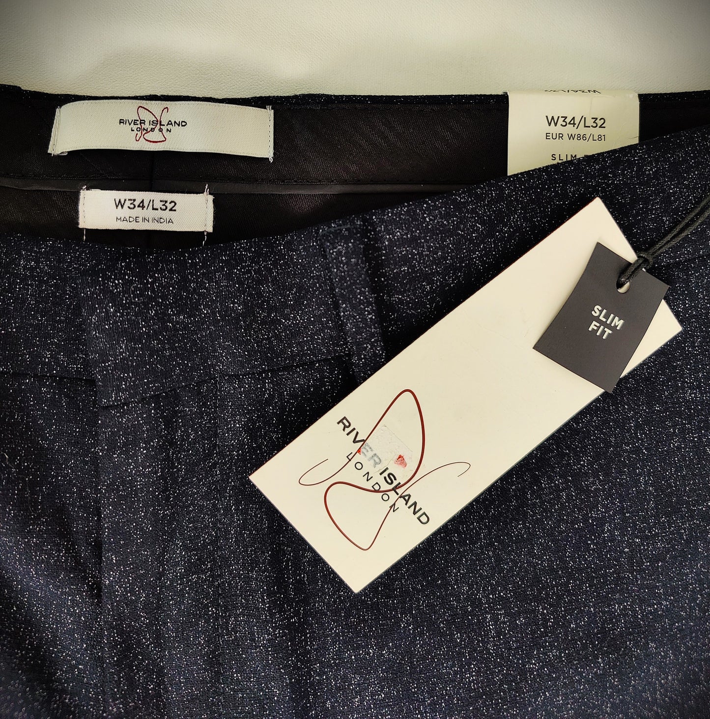 River Island Smart Dress Trousers-Dark Navy/White Fleck
