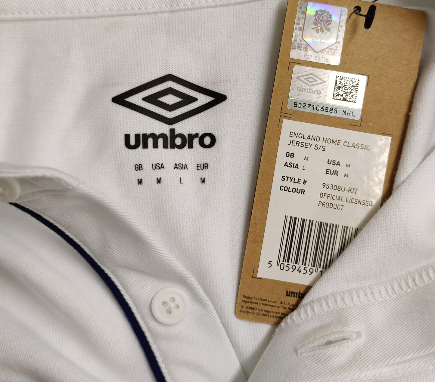 Umbro Official Rugby International England Home Jersey-White