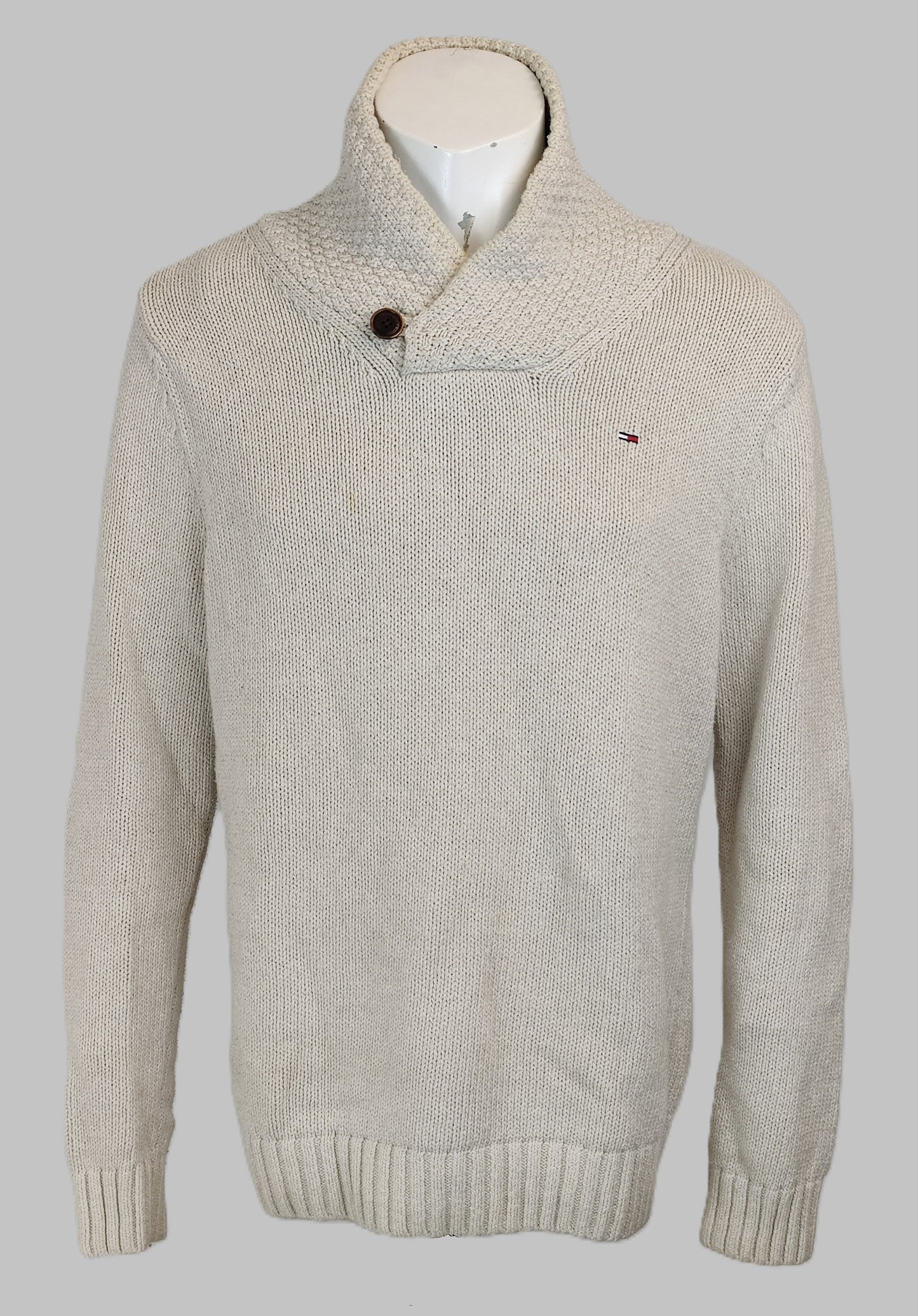Hilfiger Denim Men's Shawl Neck Knitted Sweater-Beige/Natural