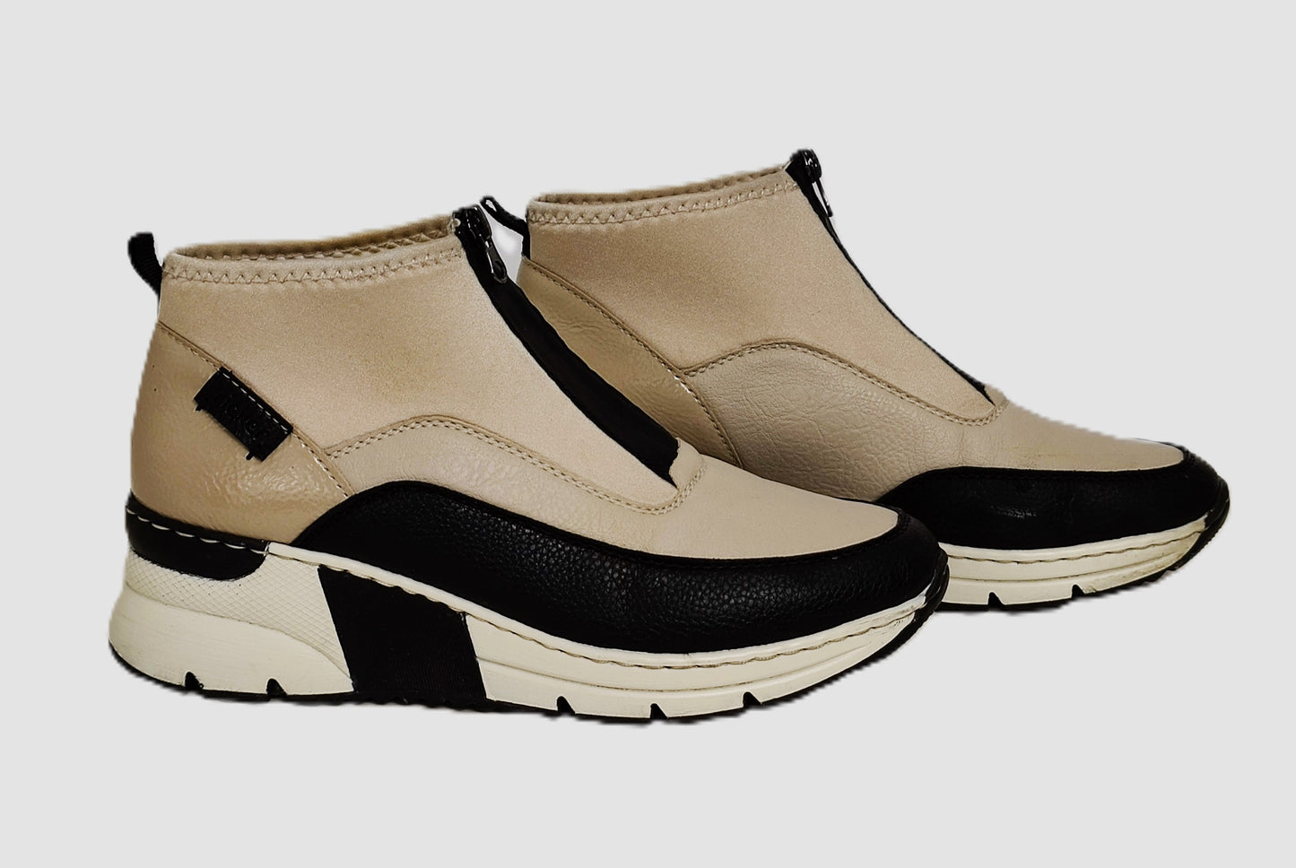 Rieker Wedge Ankle Boot-Cream & Black