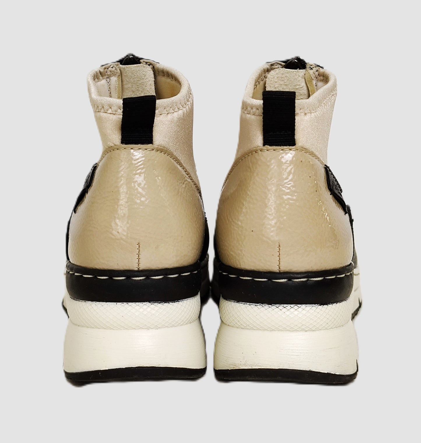 Rieker Wedge Ankle Boot-Cream & Black