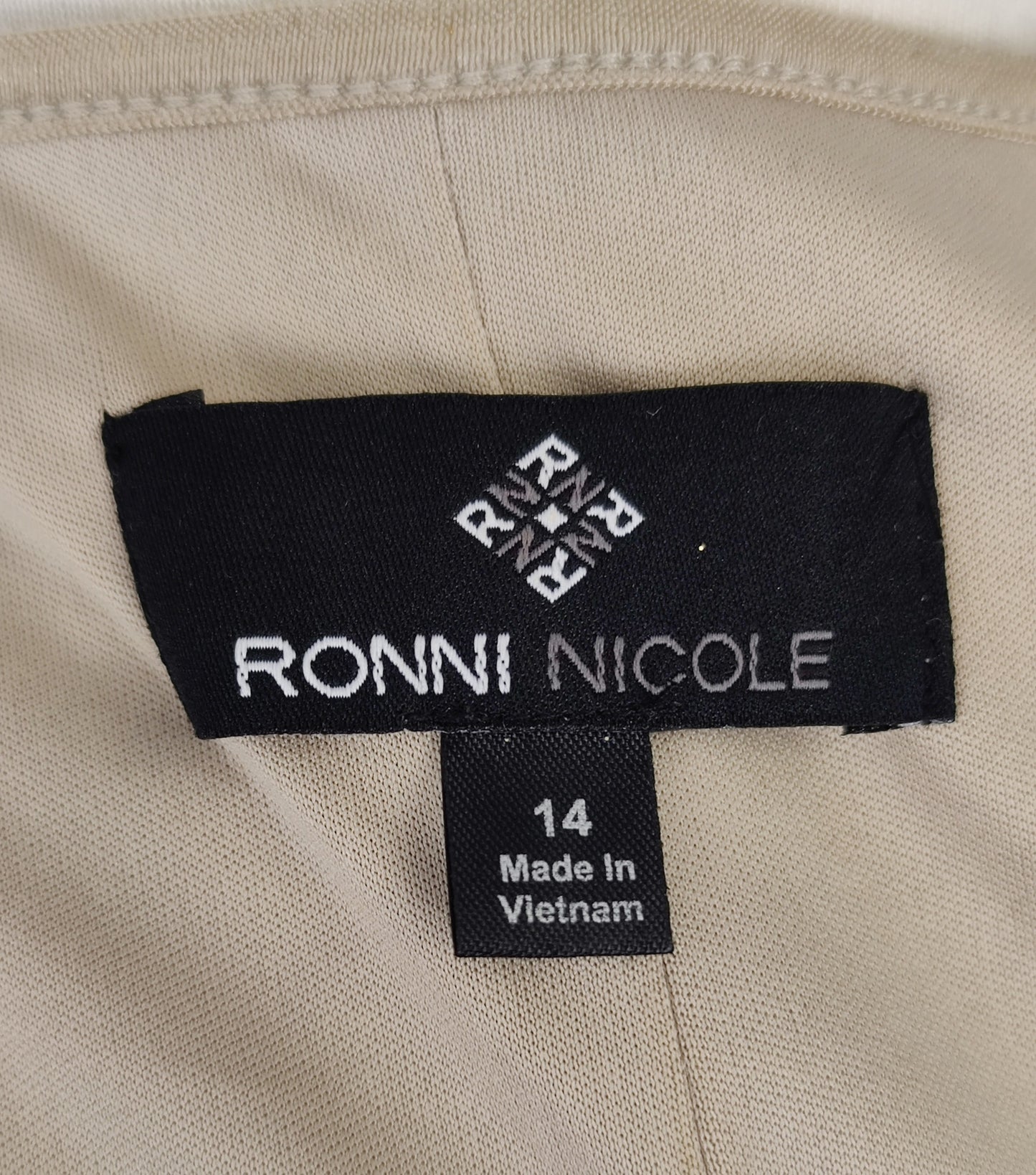 Ronni Nicole Midi Dress 3/4 Ruffle Sleeve-Beige with Glitter Gold Fleck