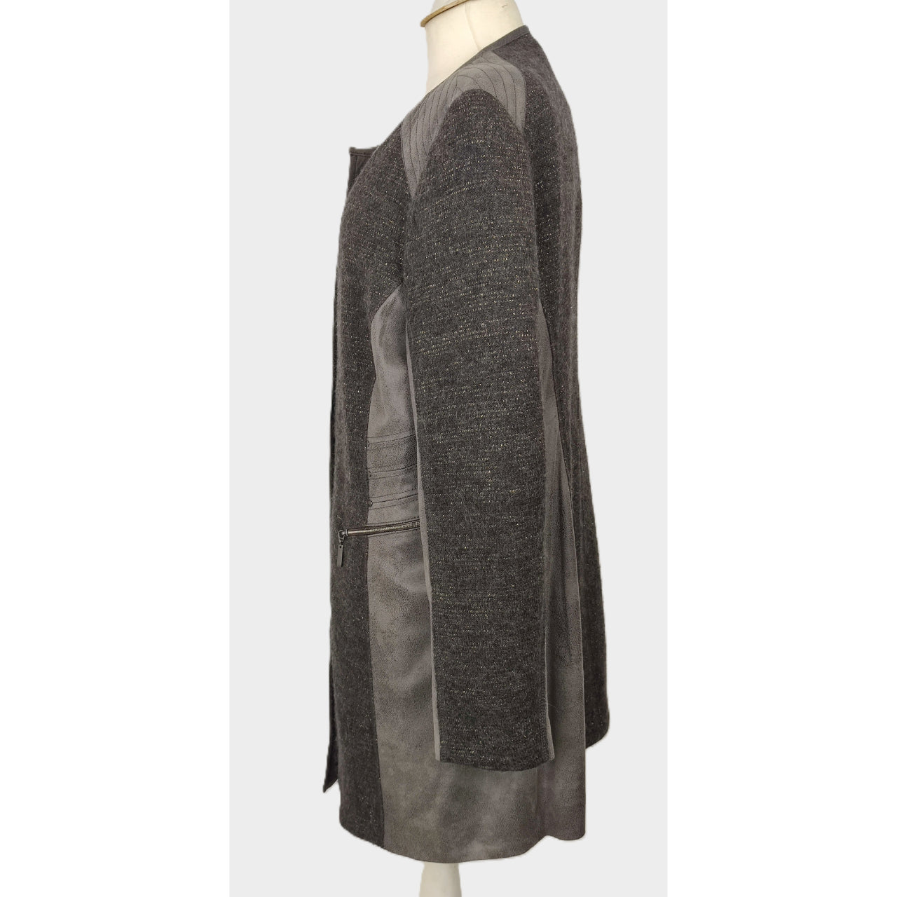 Gelco Casual Straight Cut Jacket with Leather Details-Grey/Fawn Brown