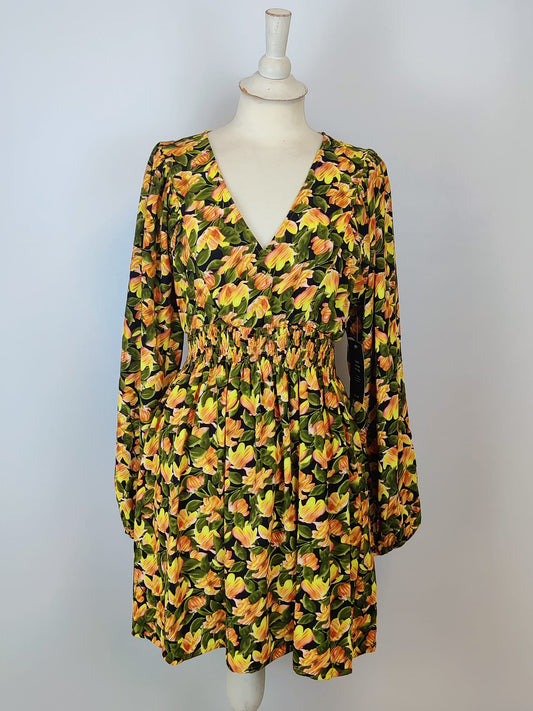 NA-KD Smocked Floral Waist Mini Dress - UK 10