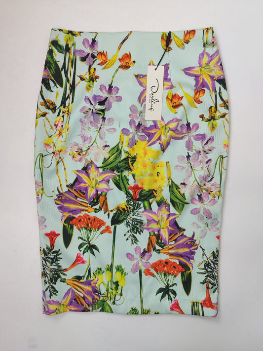 Darling Aoifie Sky Blue Textured Floral Pencil Skirt