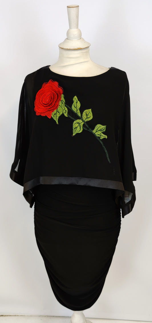 Lyman Dress with Attached Chiffon Cape - Black