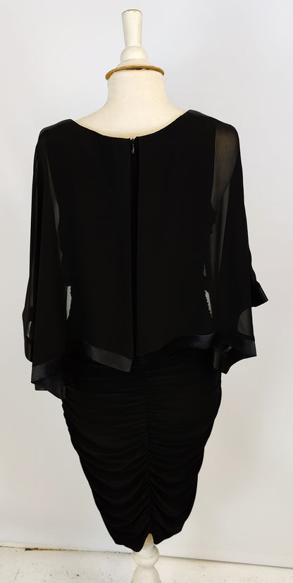 Lyman Dress with Attached Chiffon Cape - Black