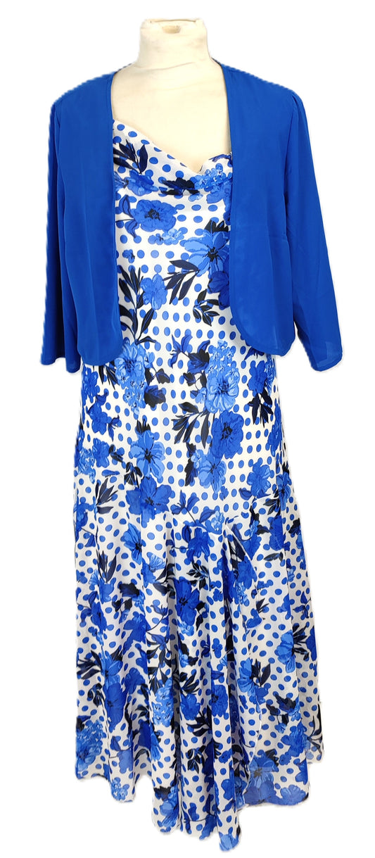 Julipa Mother of the Bride Outfit Dress and Shrug- Blue and White