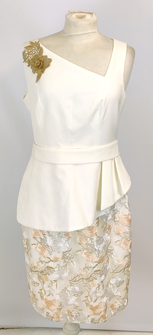 Moncho Heredia Midi Dress- White, Gold and Peach