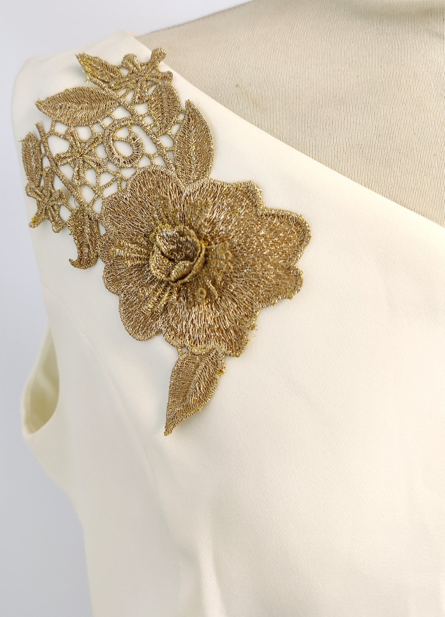 Moncho Heredia Midi Dress- White, Gold and Peach