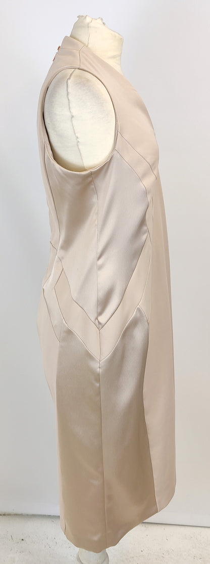 Coast Sleeveless Dress with Satin Inlays-Champagne