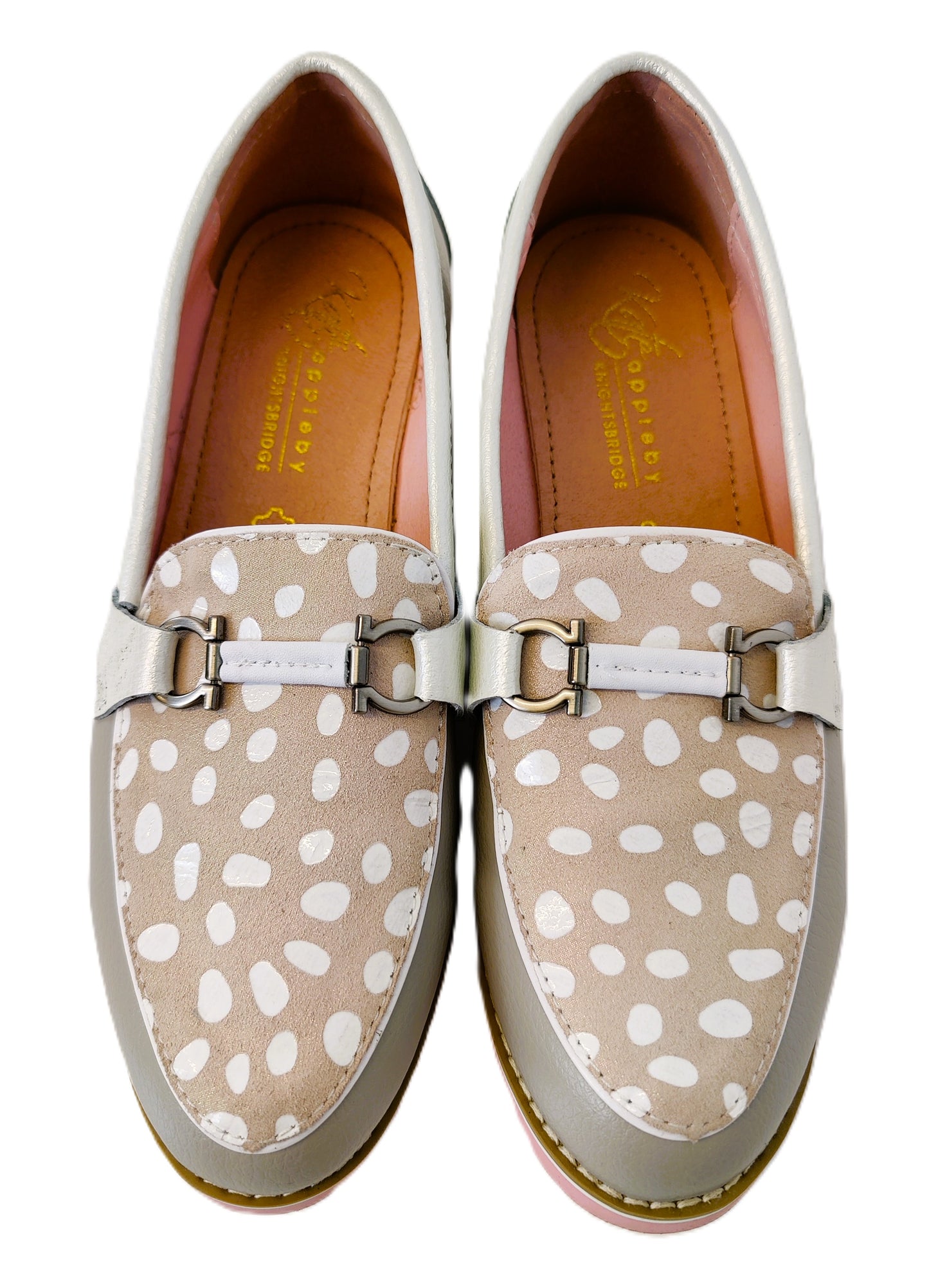 Kate Appleby Leather Loafers- Beige and Grey