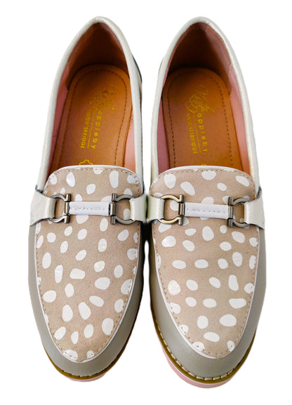 Kate Appleby Leather Loafers- Beige and Grey