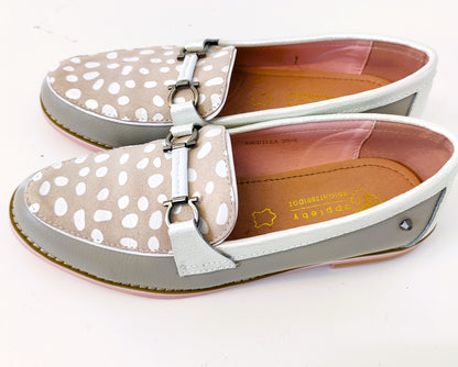 Kate Appleby Leather Loafers- Beige and Grey