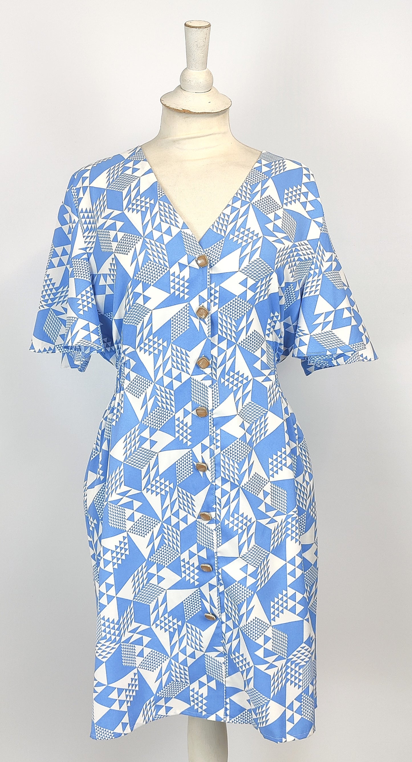 Rowen Avenue Button Front Dress- Blue and White