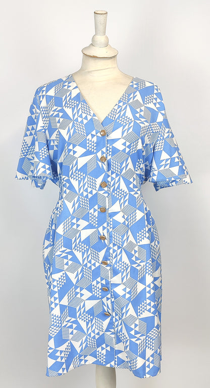 Rowen Avenue Button Front Dress- Blue and White