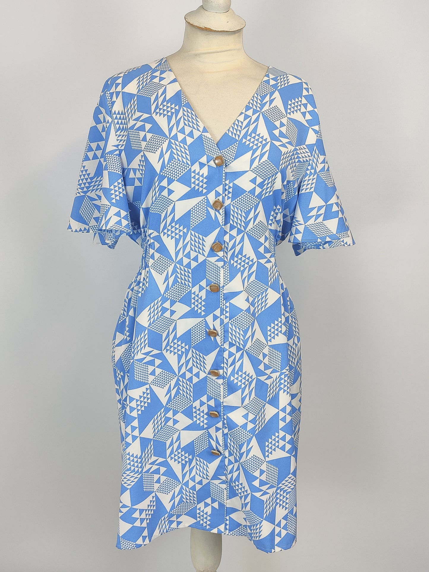 Rowen Avenue Button Front Dress- Blue and White
