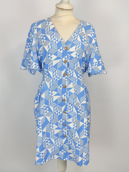 Rowen Avenue Button Front Dress- Blue and White
