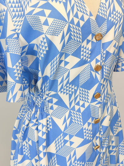 Rowen Avenue Button Front Dress- Blue and White