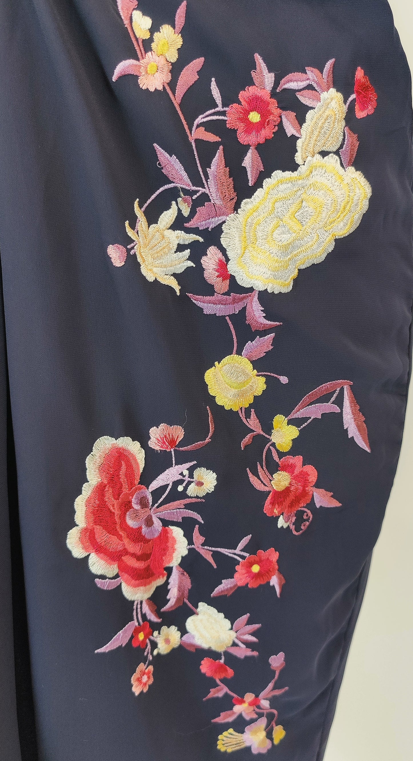 Hope & Ivy Wrap Style Dress with Embroidered Flower Pattern-Navy