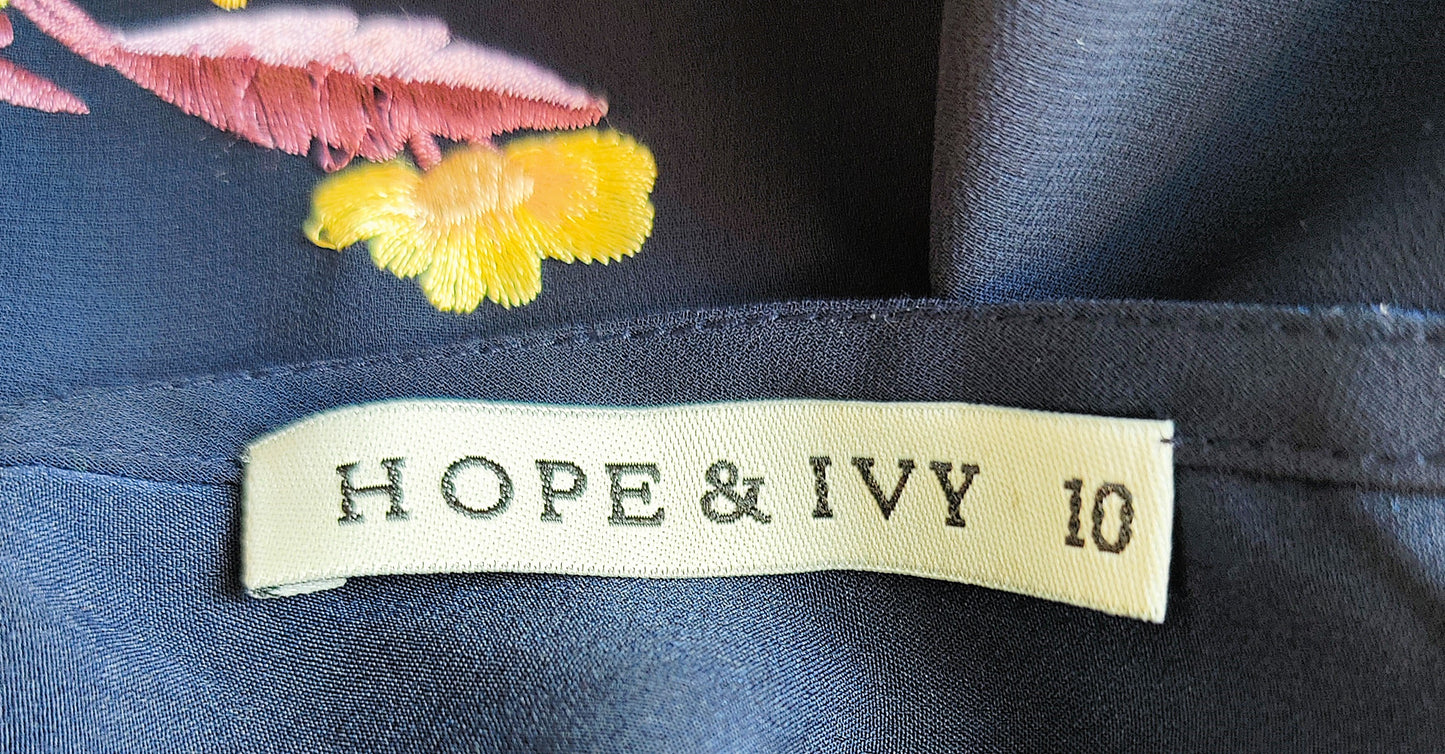 Hope & Ivy Wrap Style Dress with Embroidered Flower Pattern-Navy