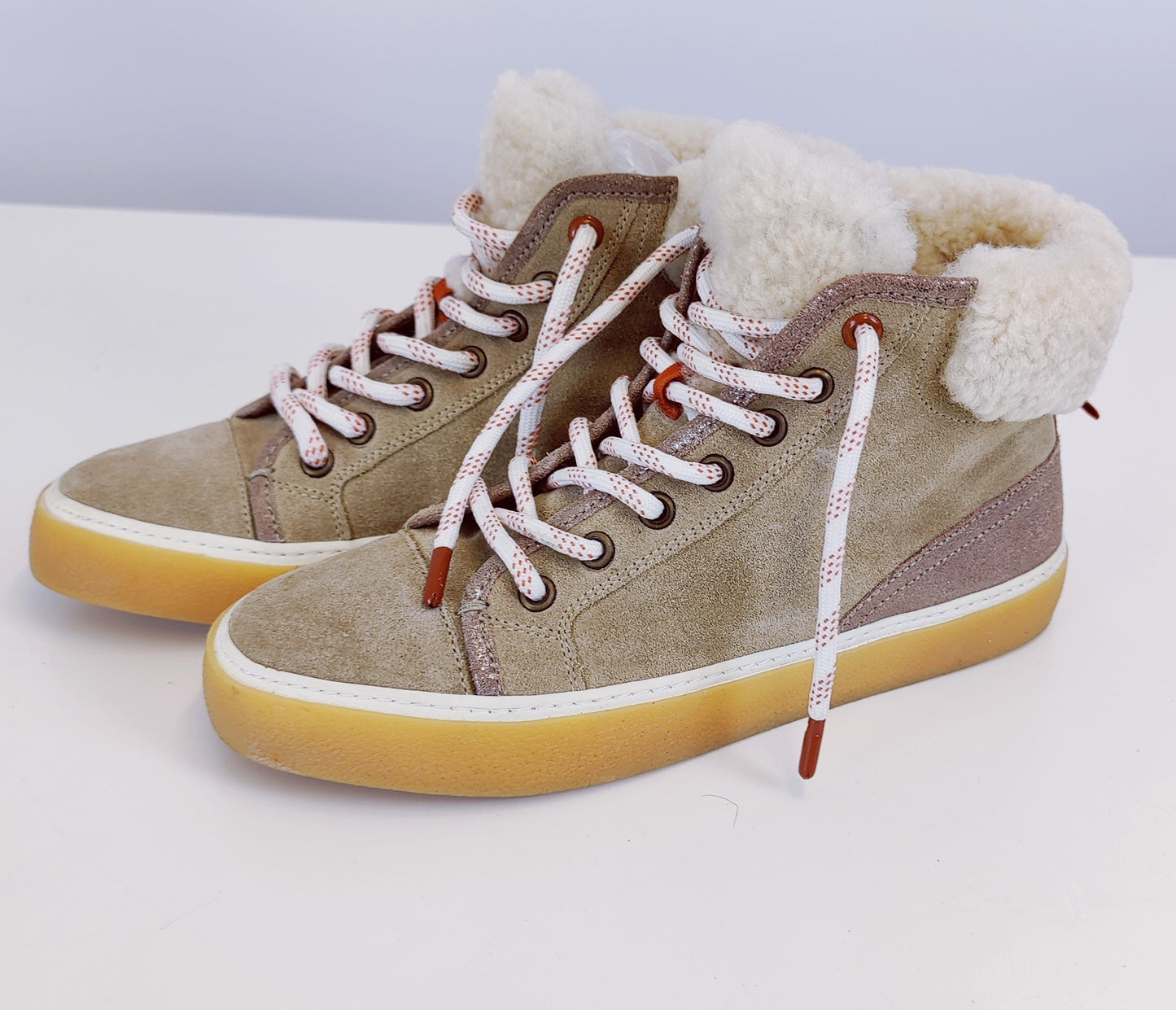 White Stuff Shearling High Top Shoes- Mid Tan