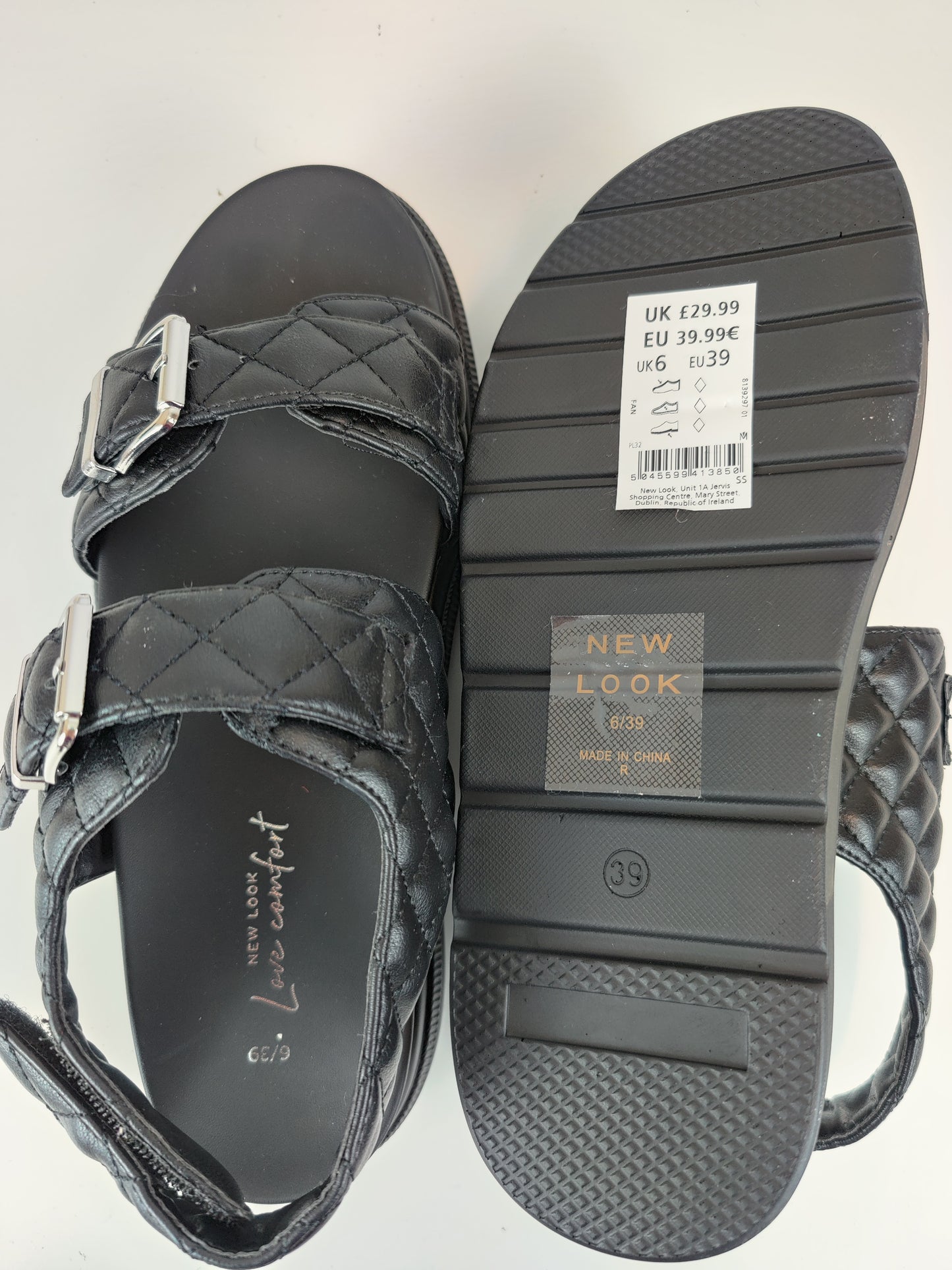 New Look Black Quilted Chunky Footbed Sandals