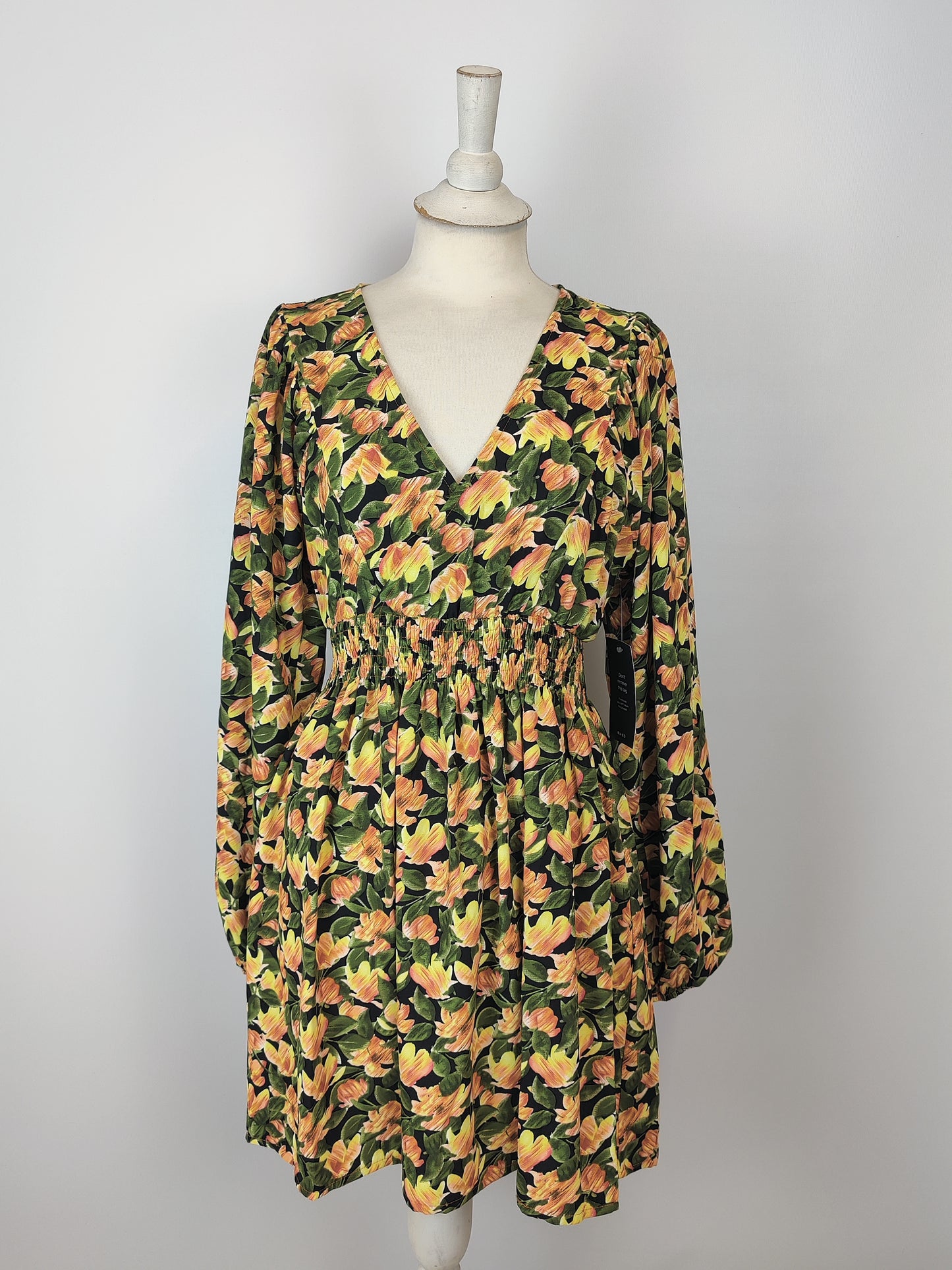 NA-KD Smocked Floral Waist Mini Dress - UK 10