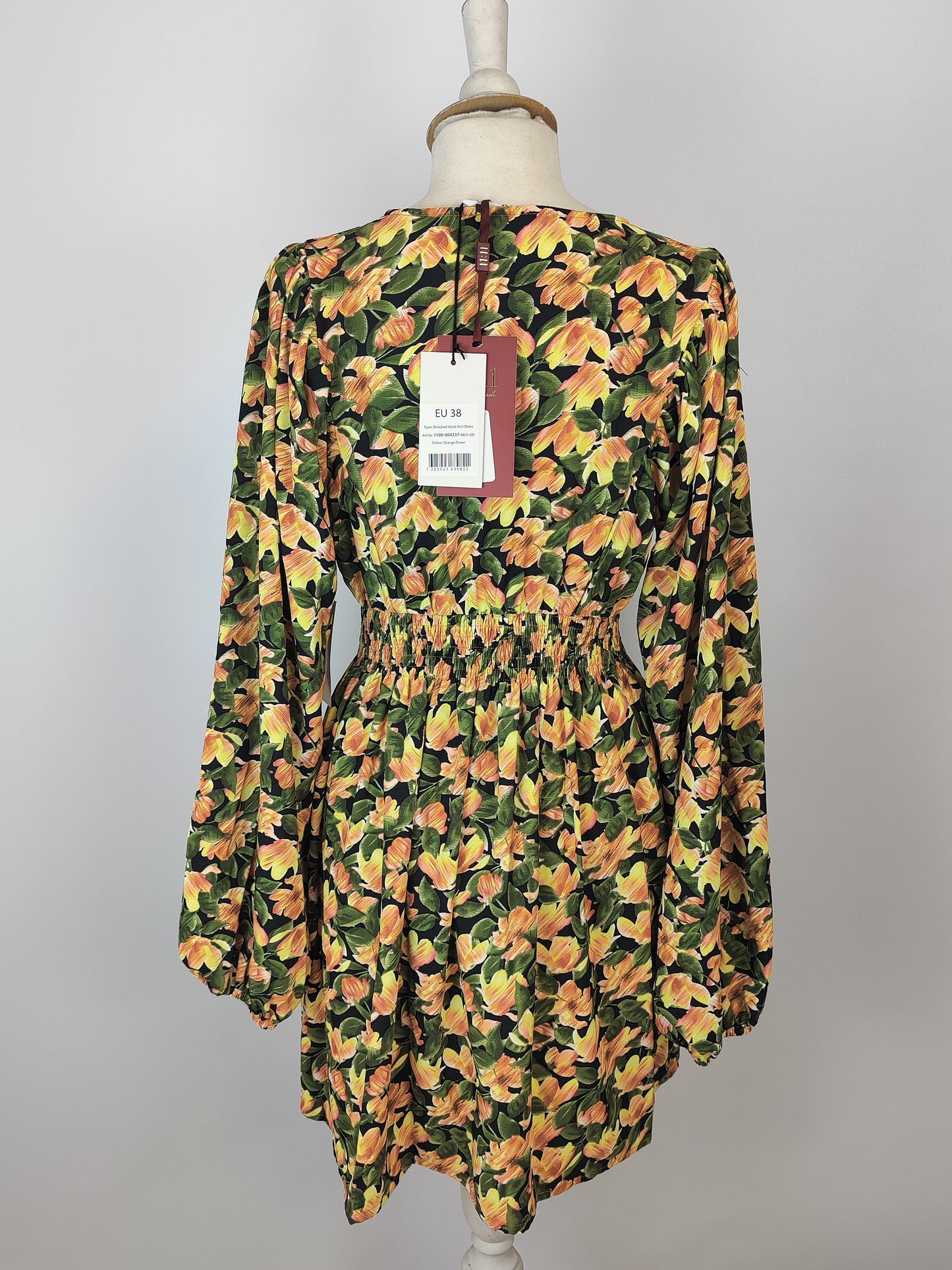 NA-KD Smocked Floral Waist Mini Dress - UK 10